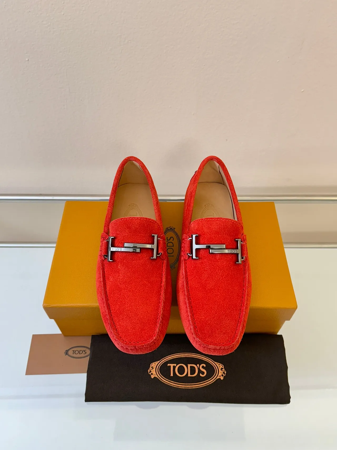 Tod's Gommino Loafer Red Suede H-Bar Loafers