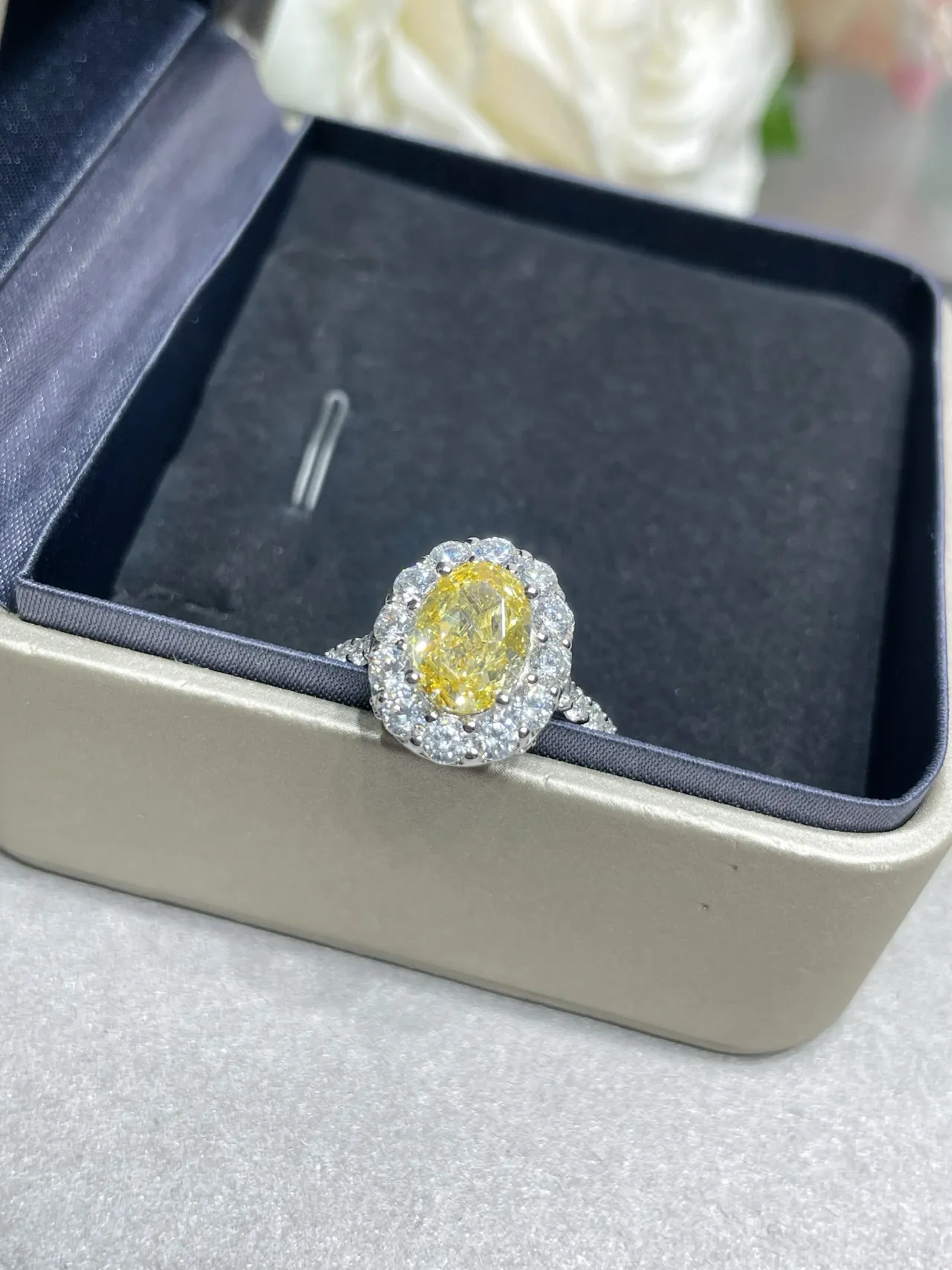 Oval Yellow Gemstone Double Halo Pavé Ring