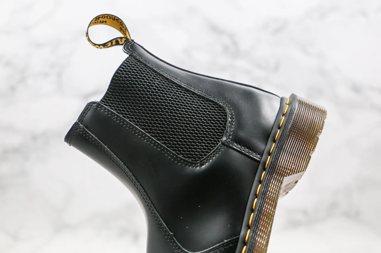 Dr. Martens Chelsea Boot Black Yellow Smooth Leather Welt Stitching Chelsea Boots