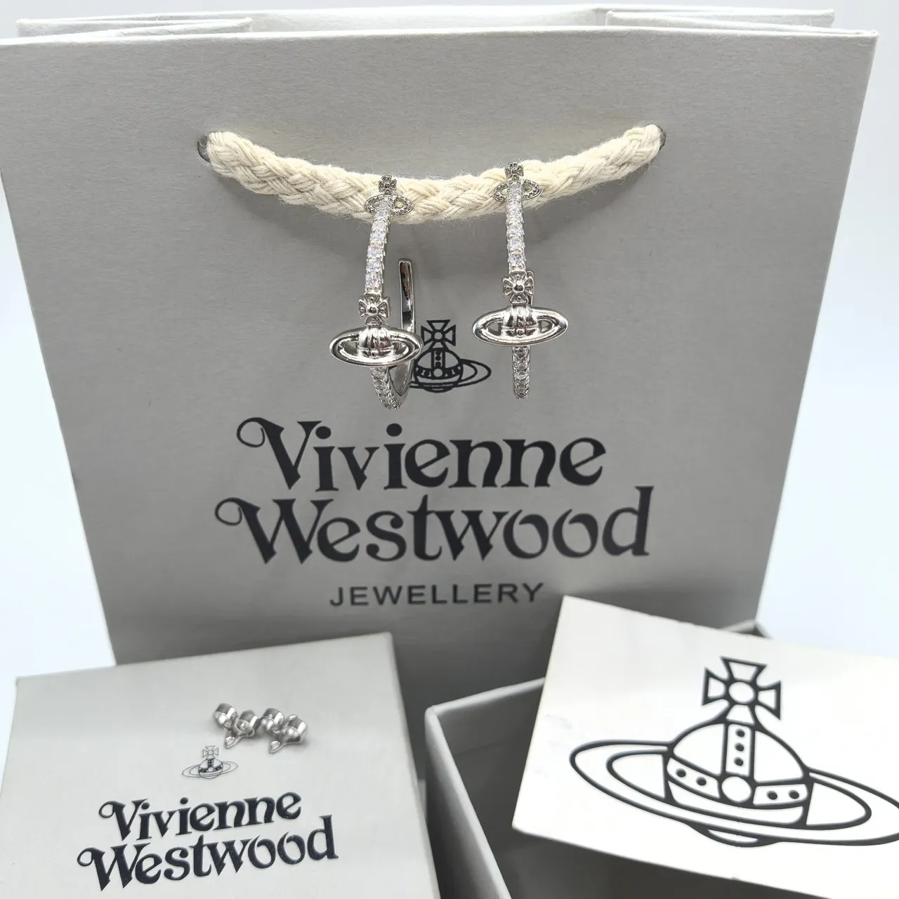 Vivienne Westwood Orb Gold Silver Motif Pavé-Set Stones Earrings