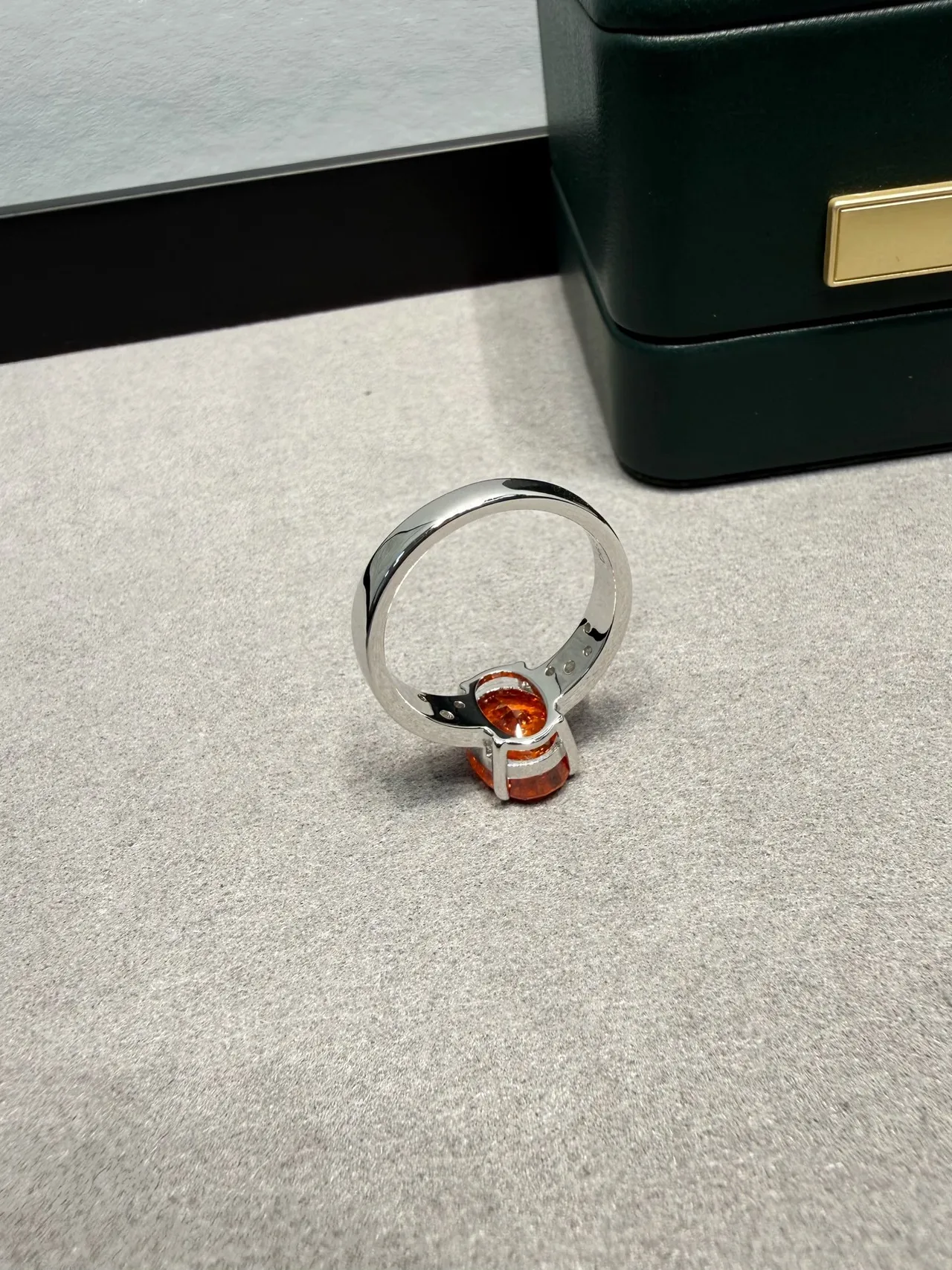 Orange Silver Oval-Cut Center Stone Four-Prong Solitaire Setting Ring