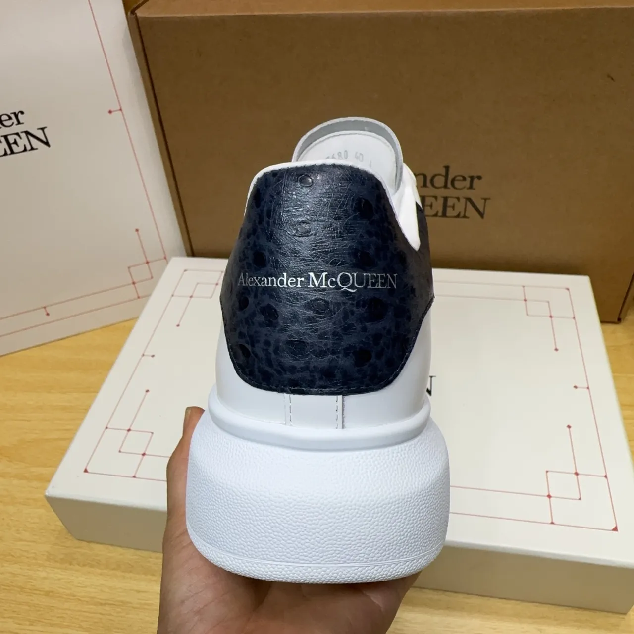 Alexander McQueen Oversized Sneaker White Navy Platform Sole Perforated Toe Lifestyle Sneakers
