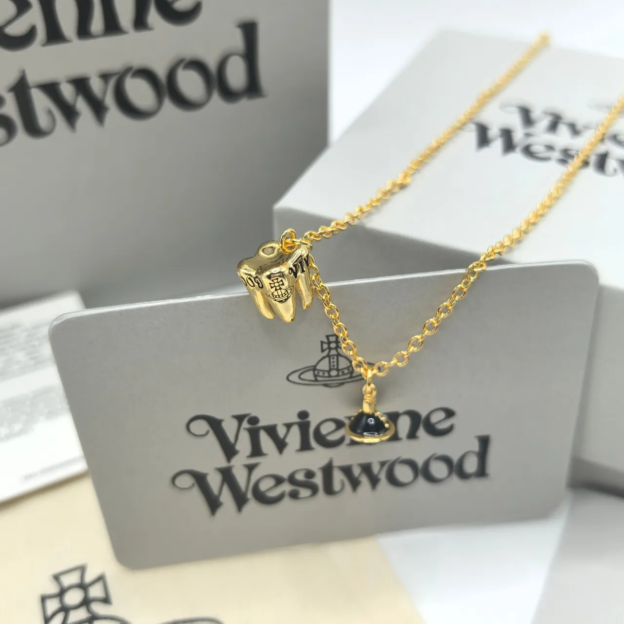 Vivienne Westwood Orb Shoe Charm Gold Silver Chain-Link High-Heeled Necklace