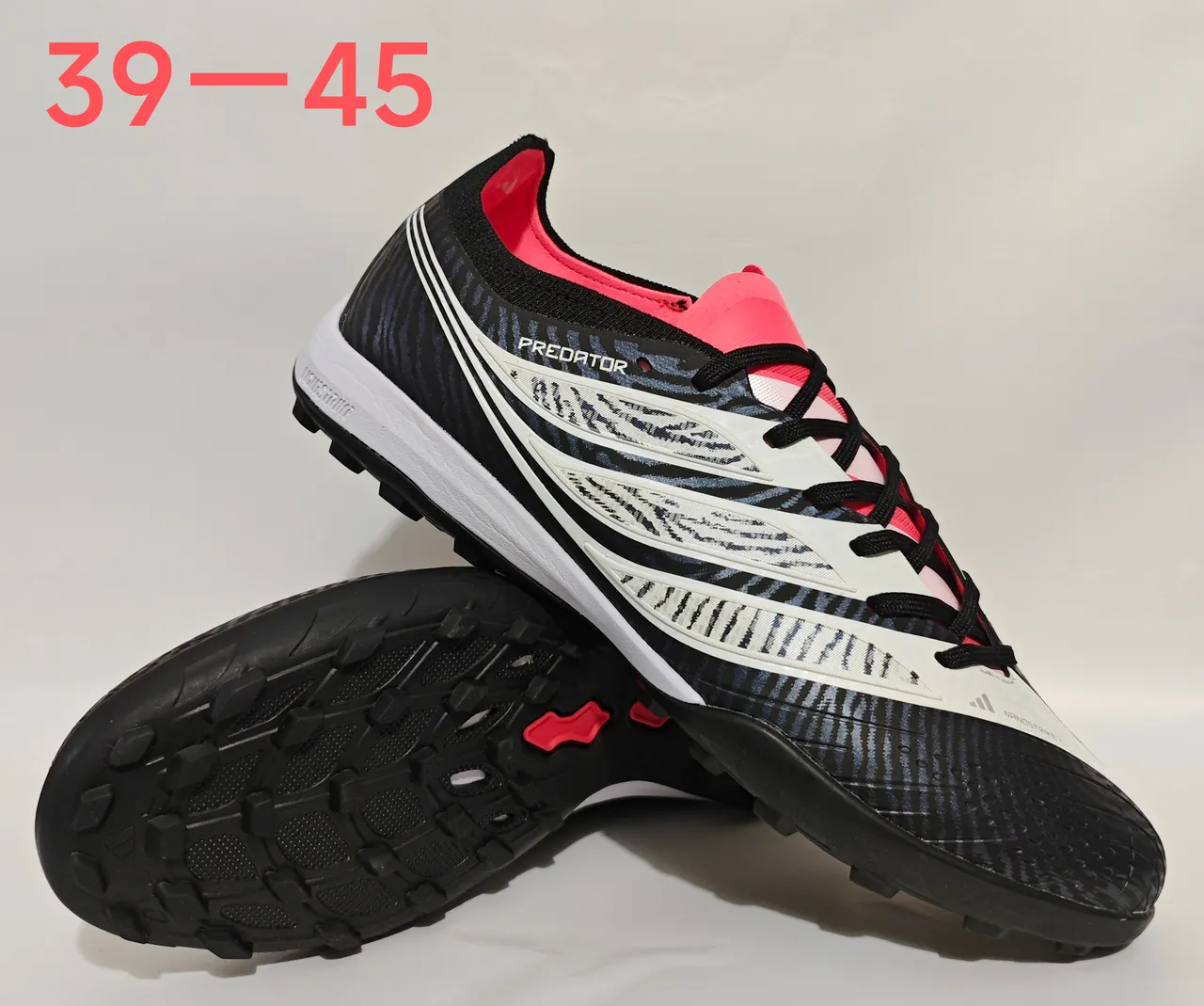 Adidas Predator Black Pink Low-Cut Synthetic Upper Zebra-Stripe Cage Overlay Turf Soccer Shoes