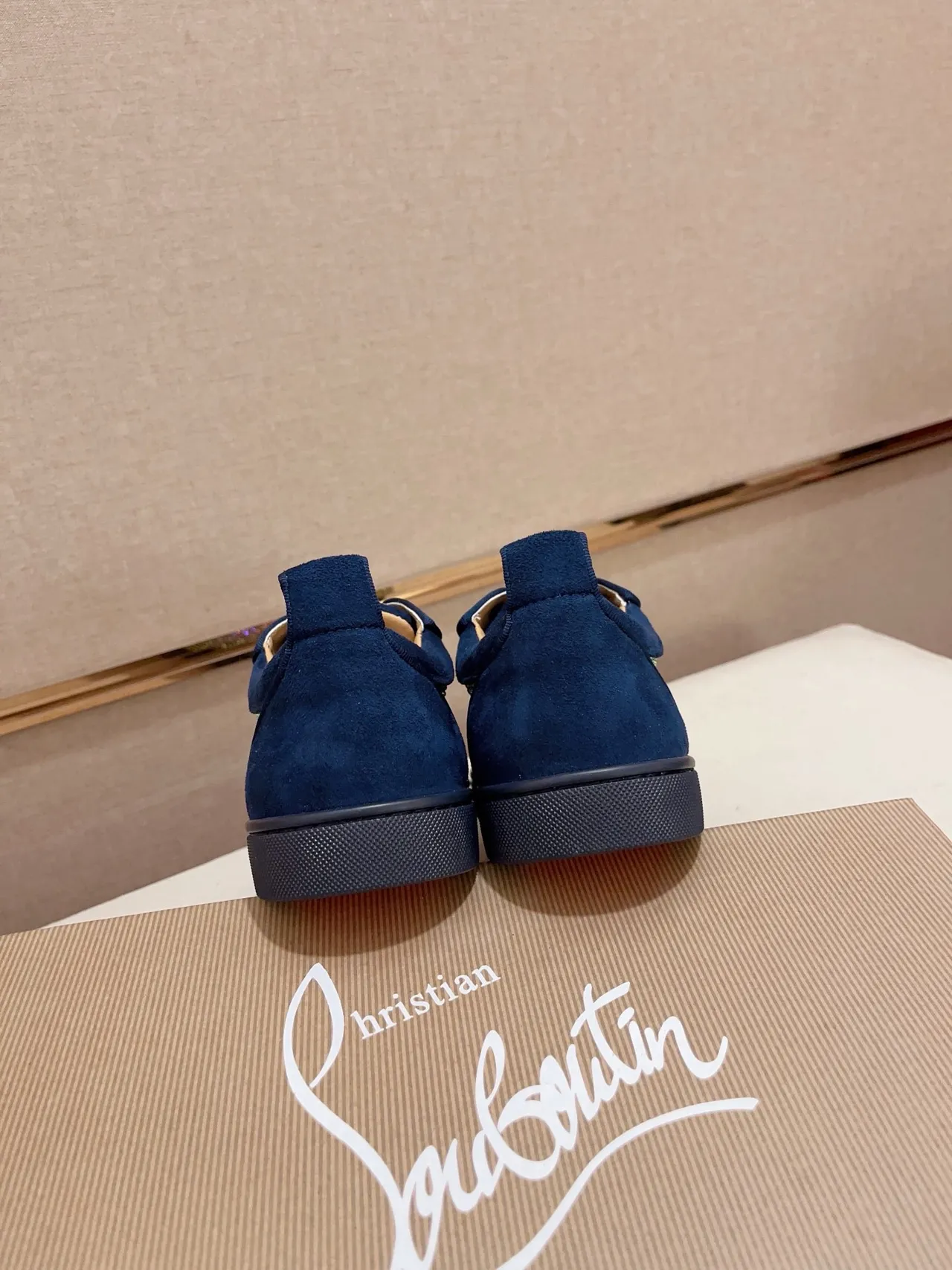 Christian Louboutin Crystal-Embellished Navy Suede Lifestyle Sneakers