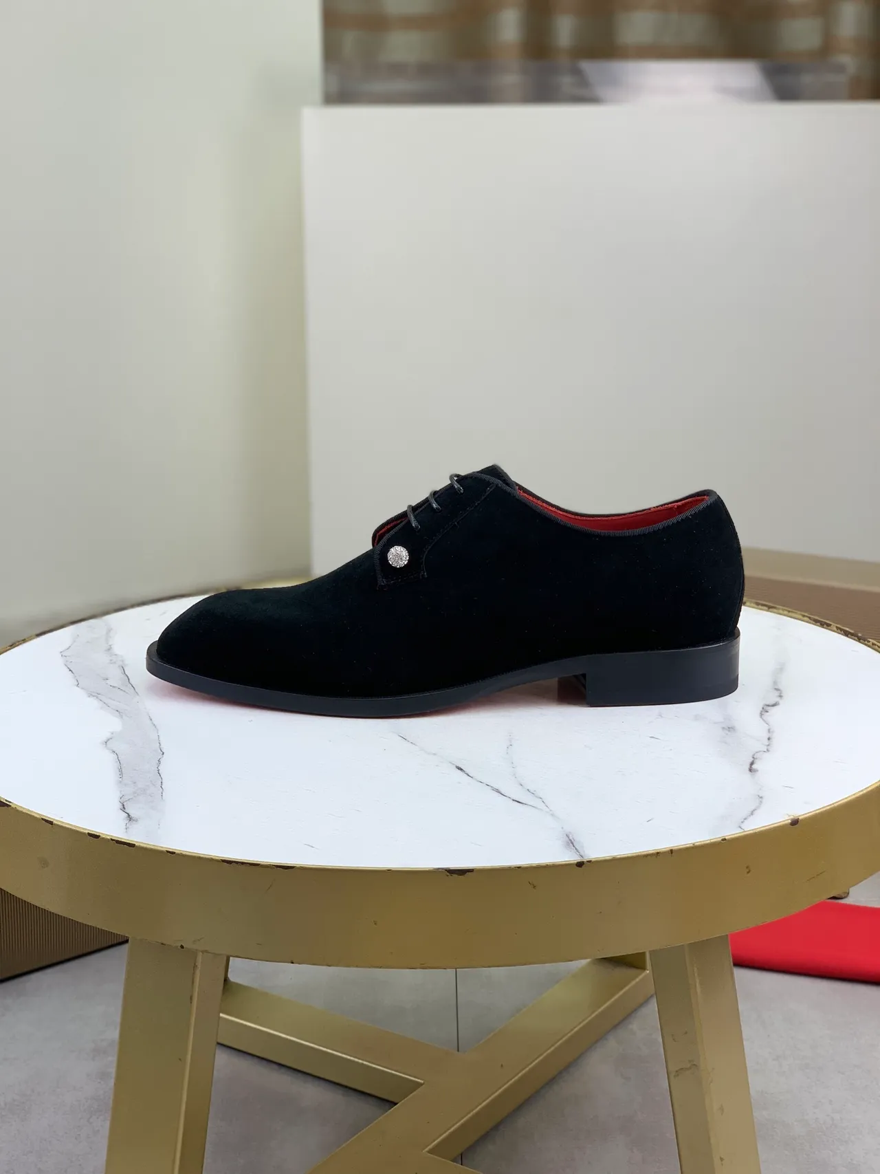 Christian Louboutin Black Red Suede Upper Interior Oxford Shoes