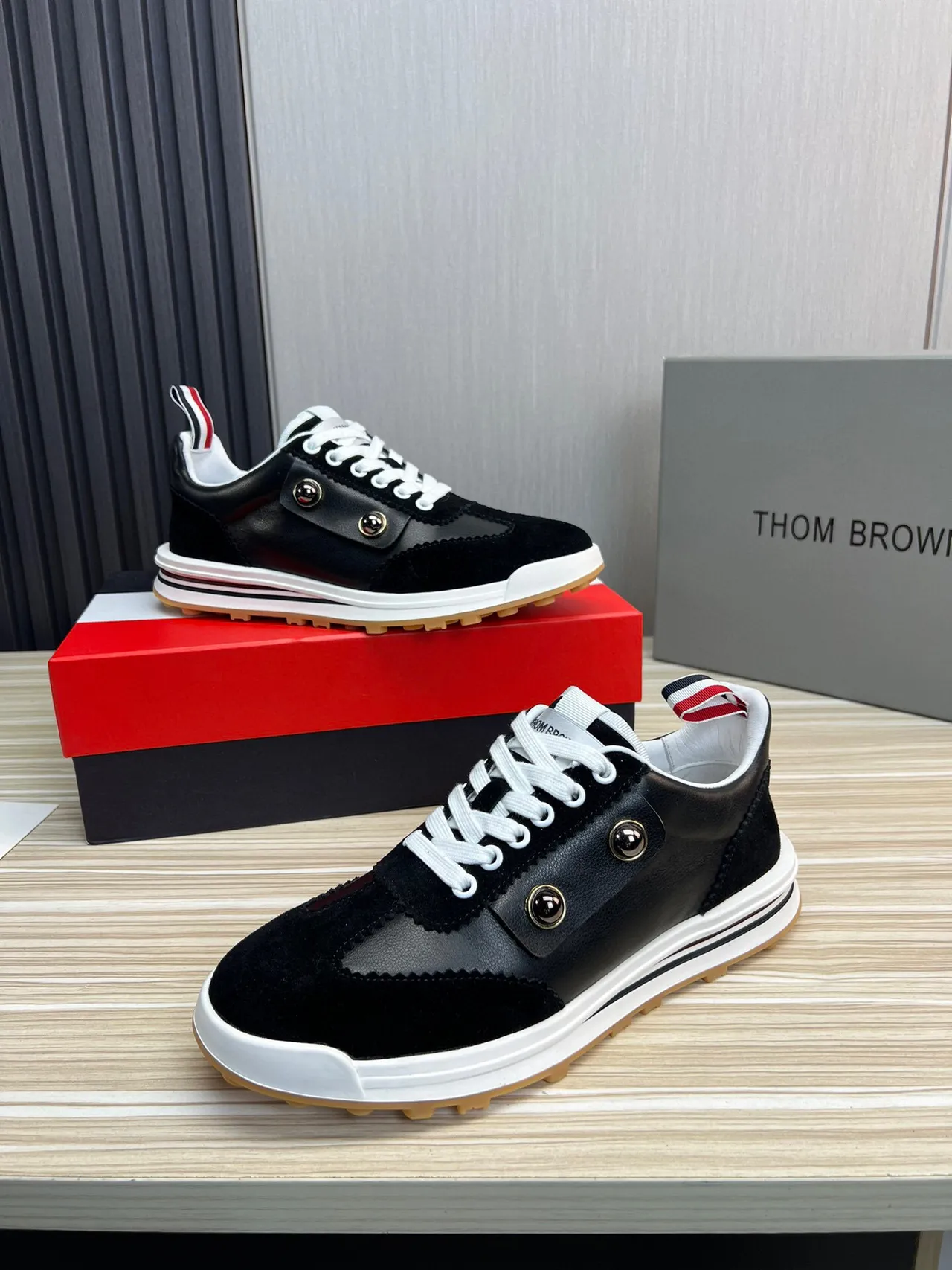 Thom Browne Button Strap Black Suede and Leather Lifestyle Sneaker