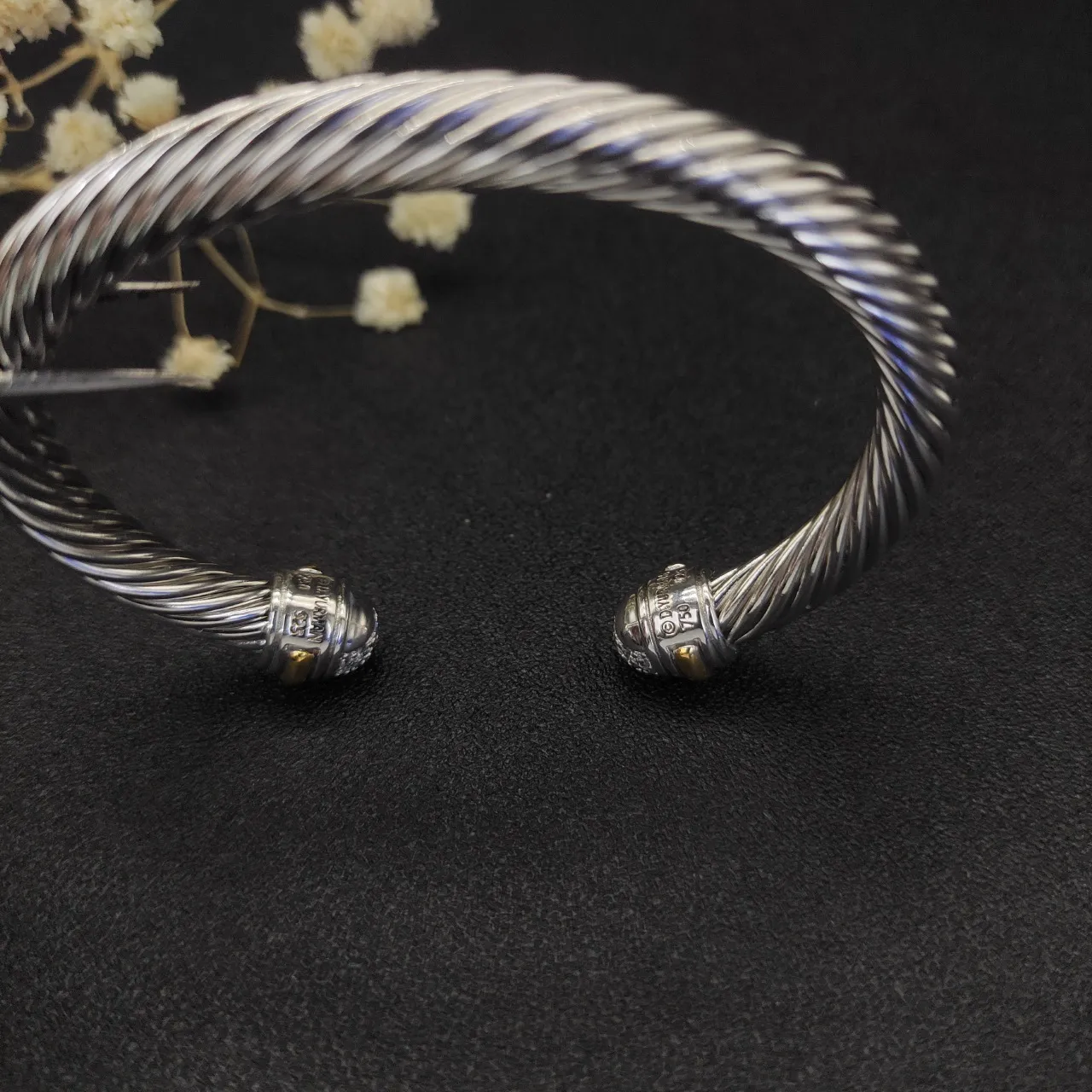 David Yurman Cable Classics Twisted Cable Pavé Sphere Two-Tone Bracelet