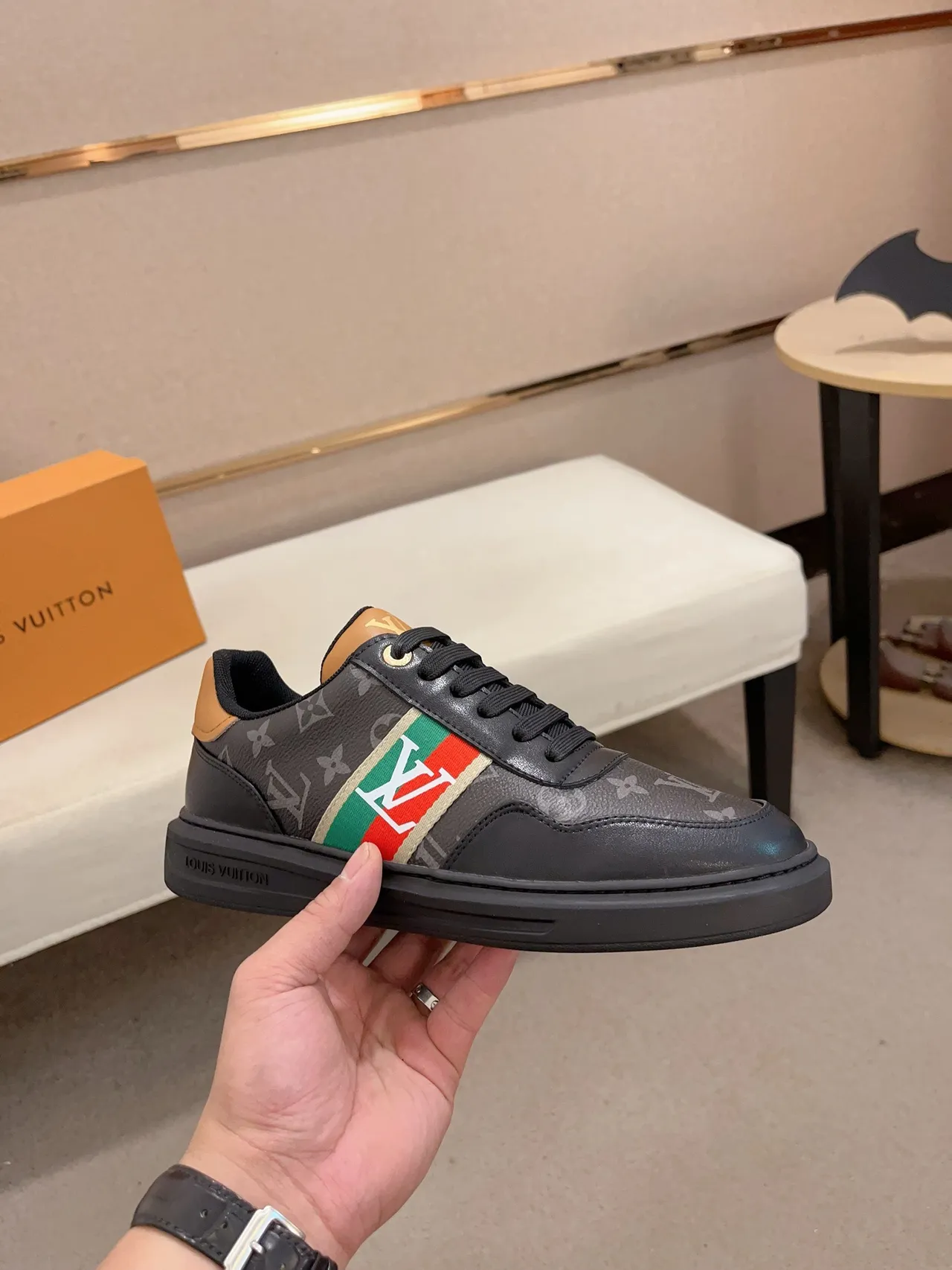 Louis Vuitton LV Trainer Black Multicolor Monogram Canvas Leather Toe Cap Lifestyle Sneakers