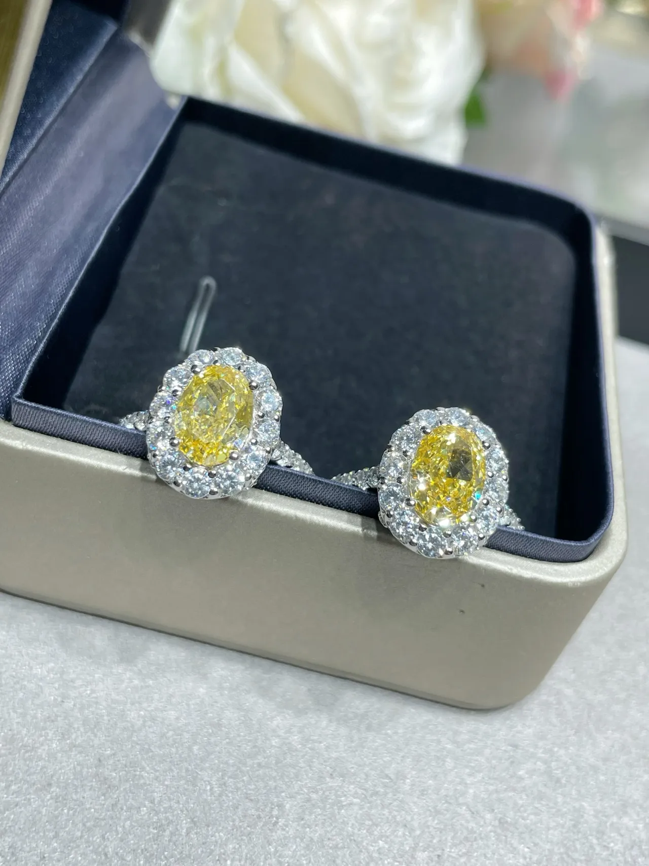 Oval Yellow Gemstone Double Halo Pavé Ring