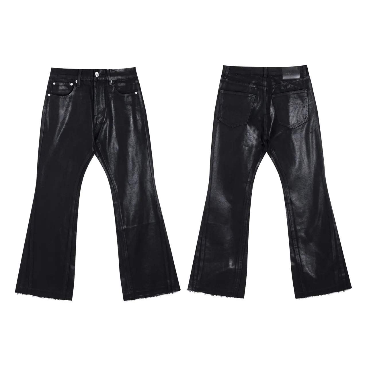 Glossy Black Flared High-Waisted Pants