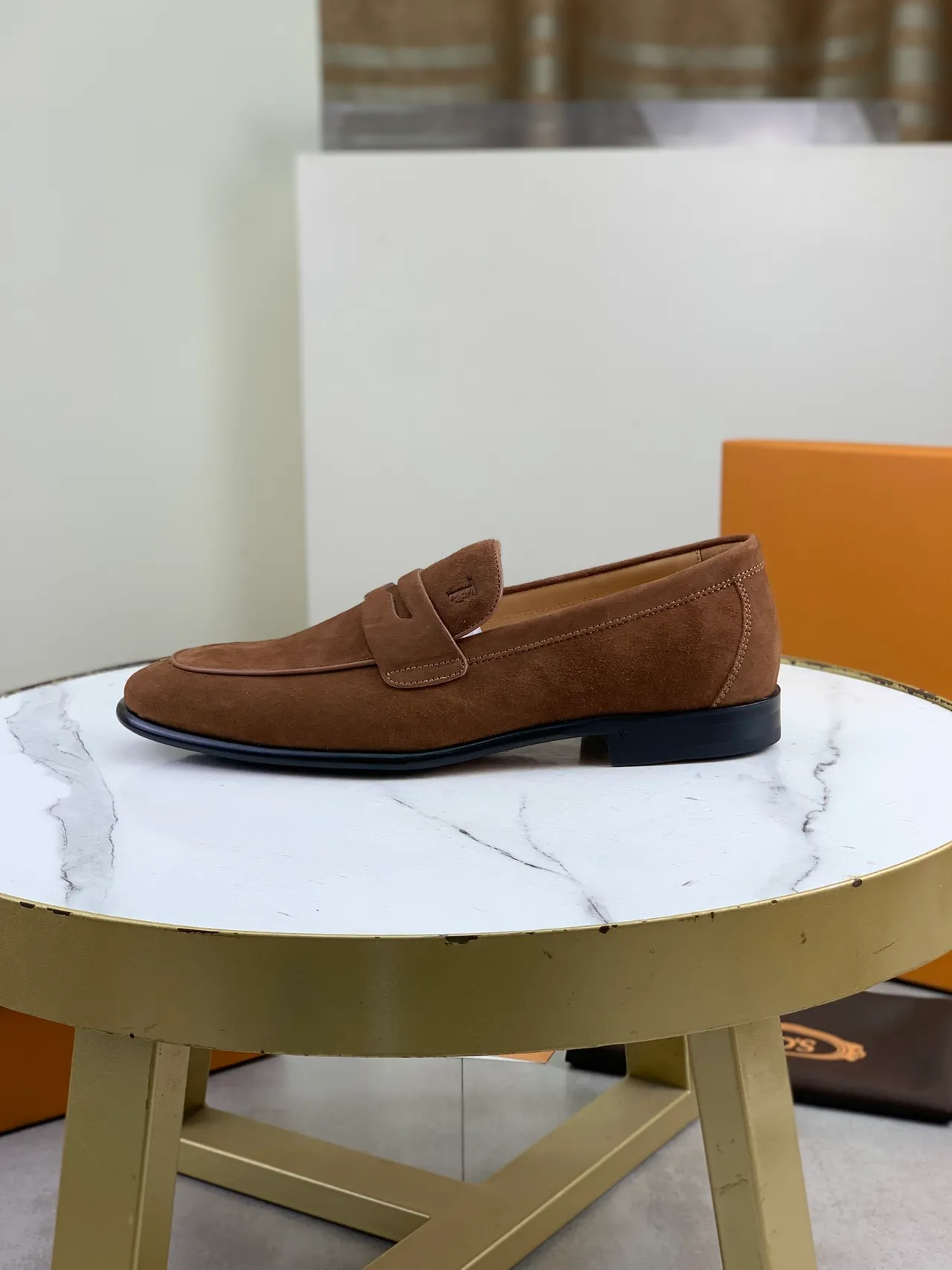 Tod's Brown Black Suede Upper Penny Strap Loafer