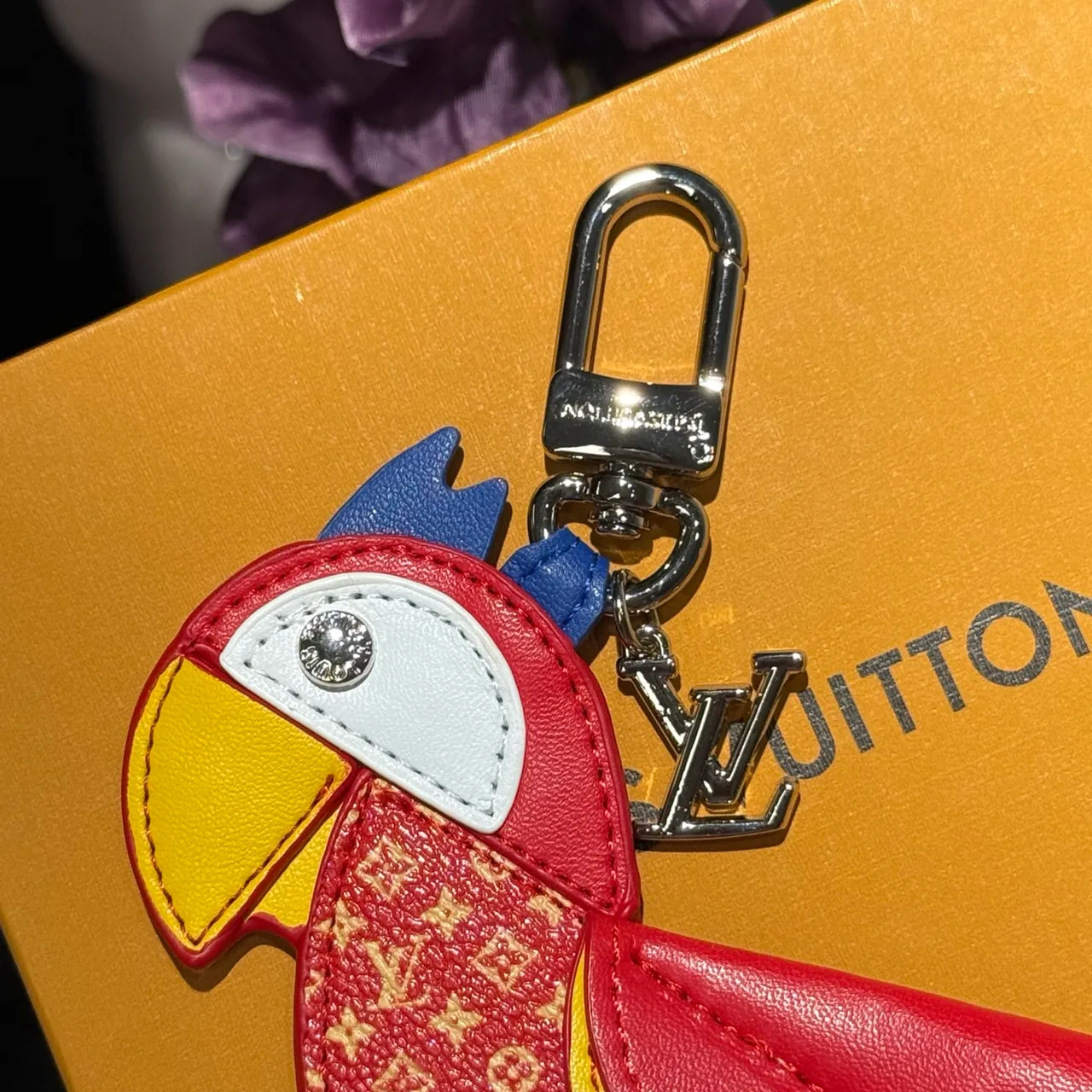 Louis Vuitton Red Multicolor Parrot-Shaped Monogram Leather Handbag