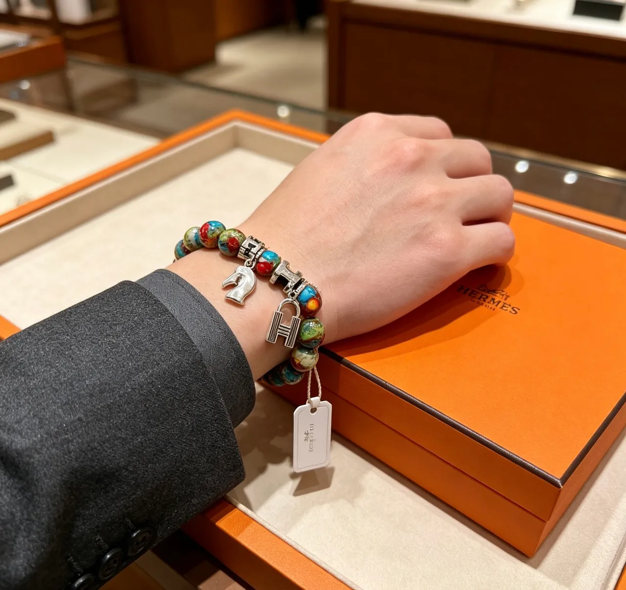 Hermès H Charm Bracelet Multicolor Enamel Bead Bracelet