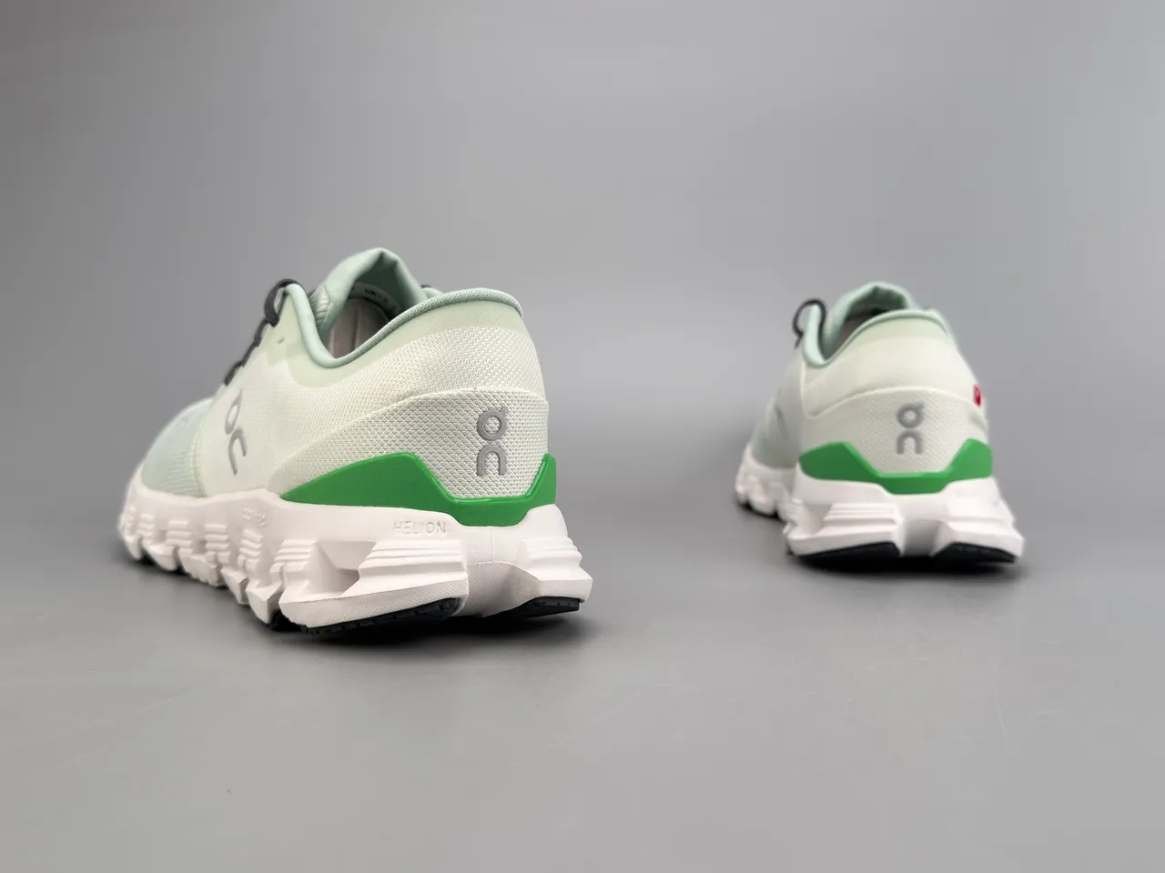 On Green White Engineered Knit Upper Segmented CloudTec Midsole Sneakers