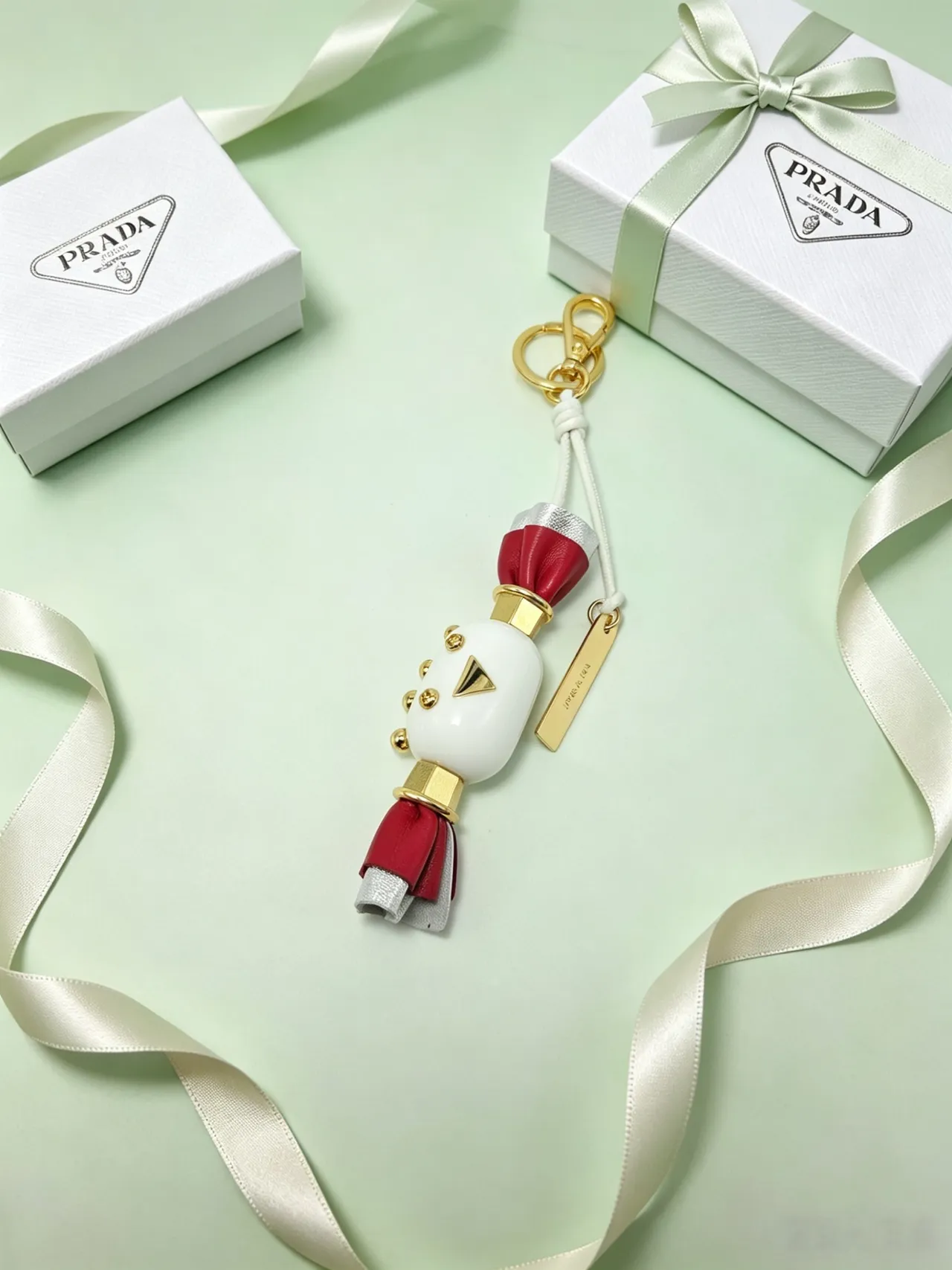Prada Pink Gold Candy-Shaped Charm Leather Bow Detail Crossbody Bag