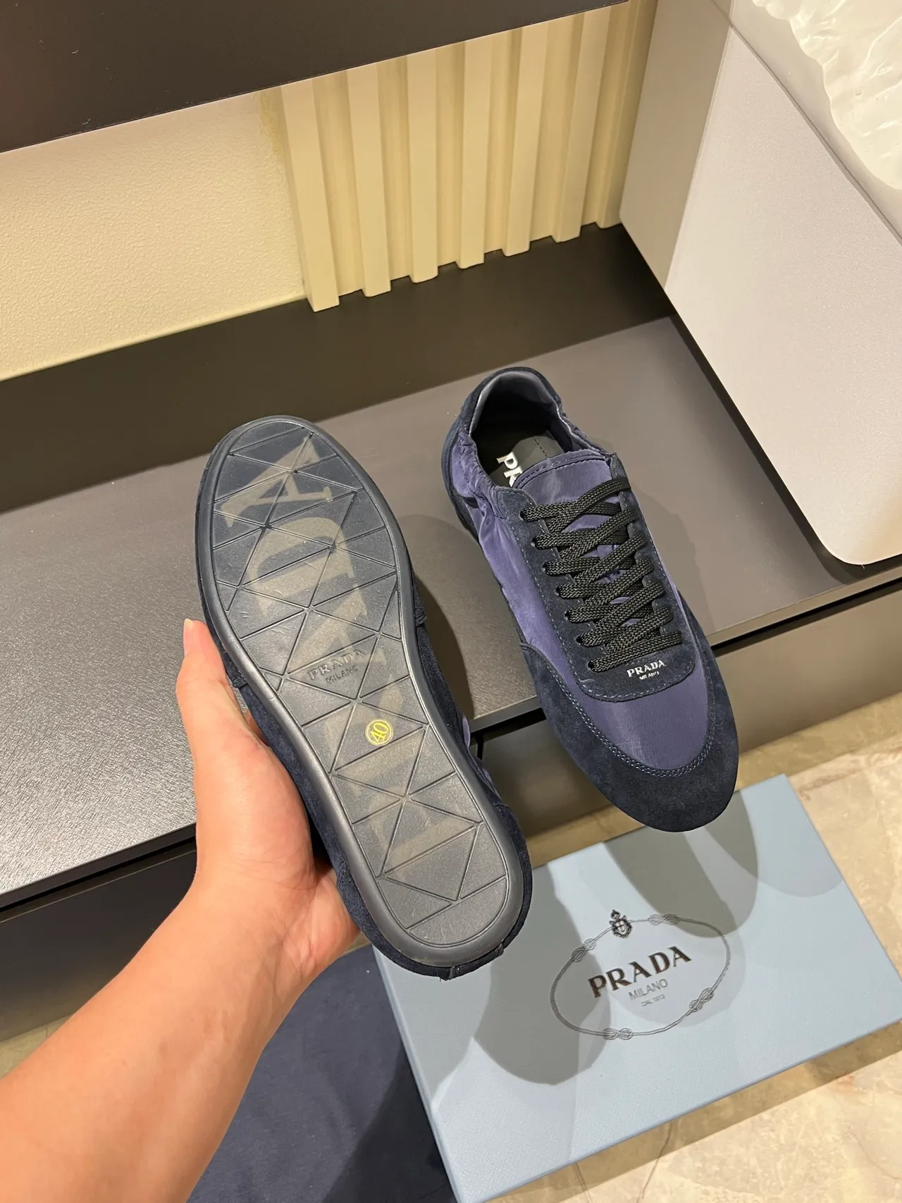 Prada Cloudbust Navy Black Mixed-Material Upper Suede Toe Cap Lifestyle Sneakers