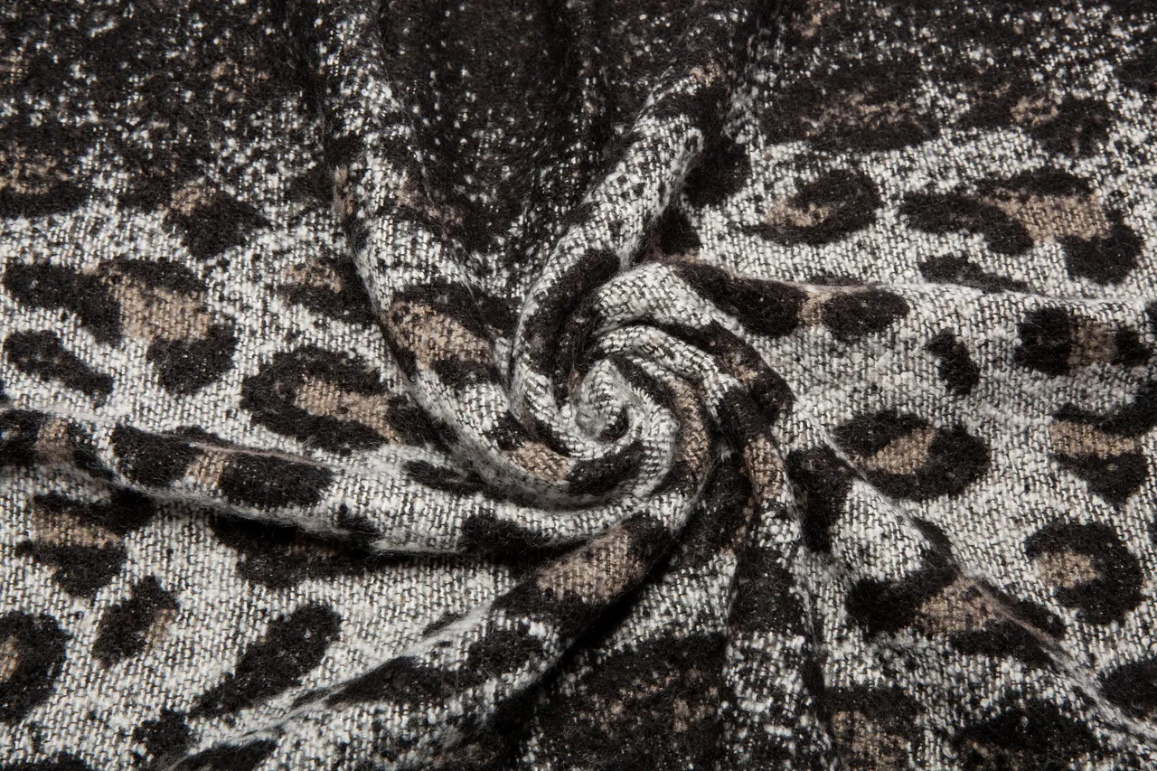 Gray Black Leopard-Print Woven Scarve