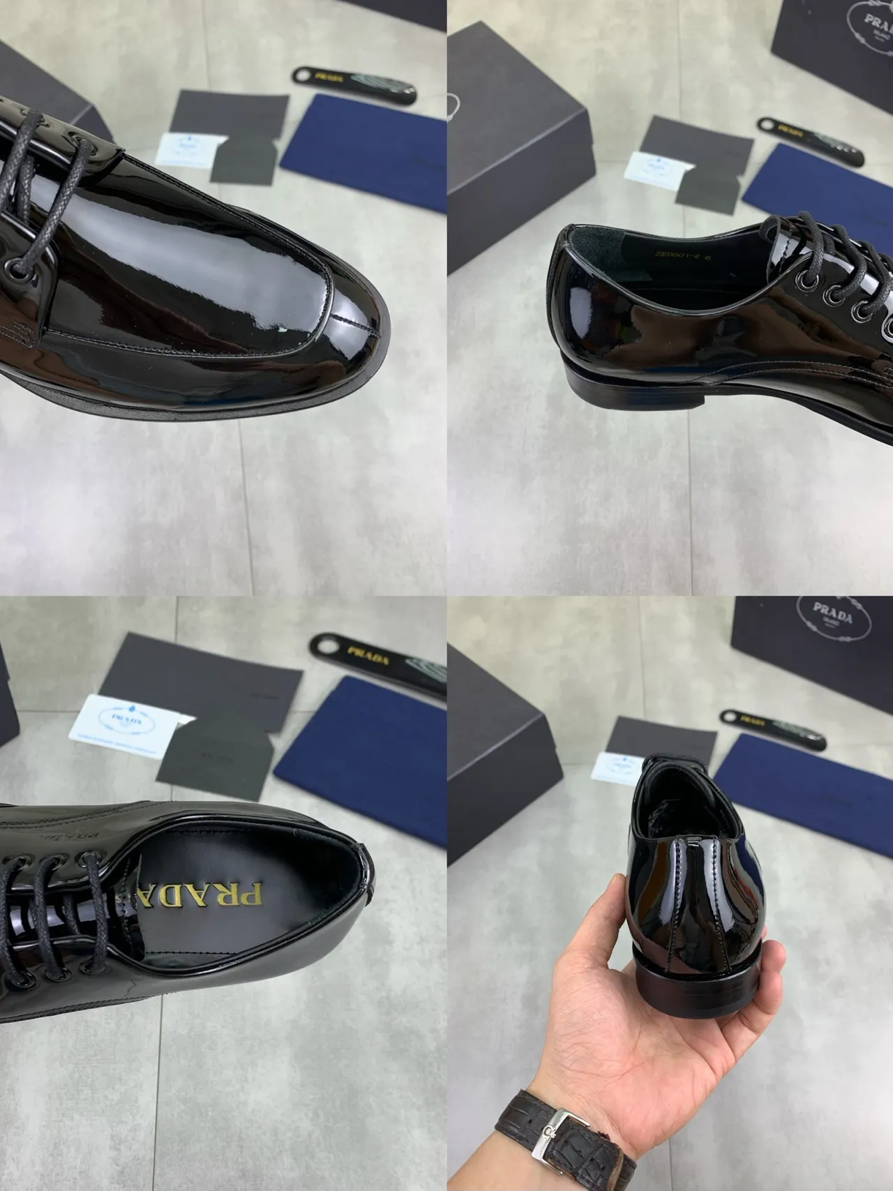 Prada Black Patent Leather Cap-Toe Oxford Shoes