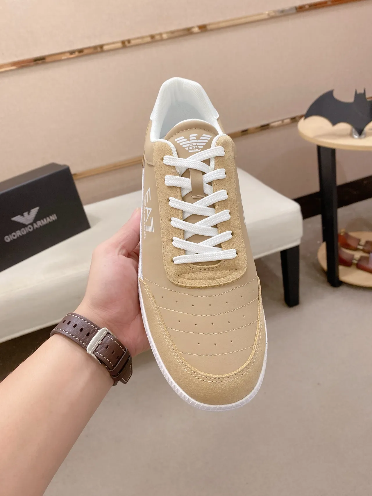 Emporio Armani EA7 Beige and White Lifestyle Sneakers