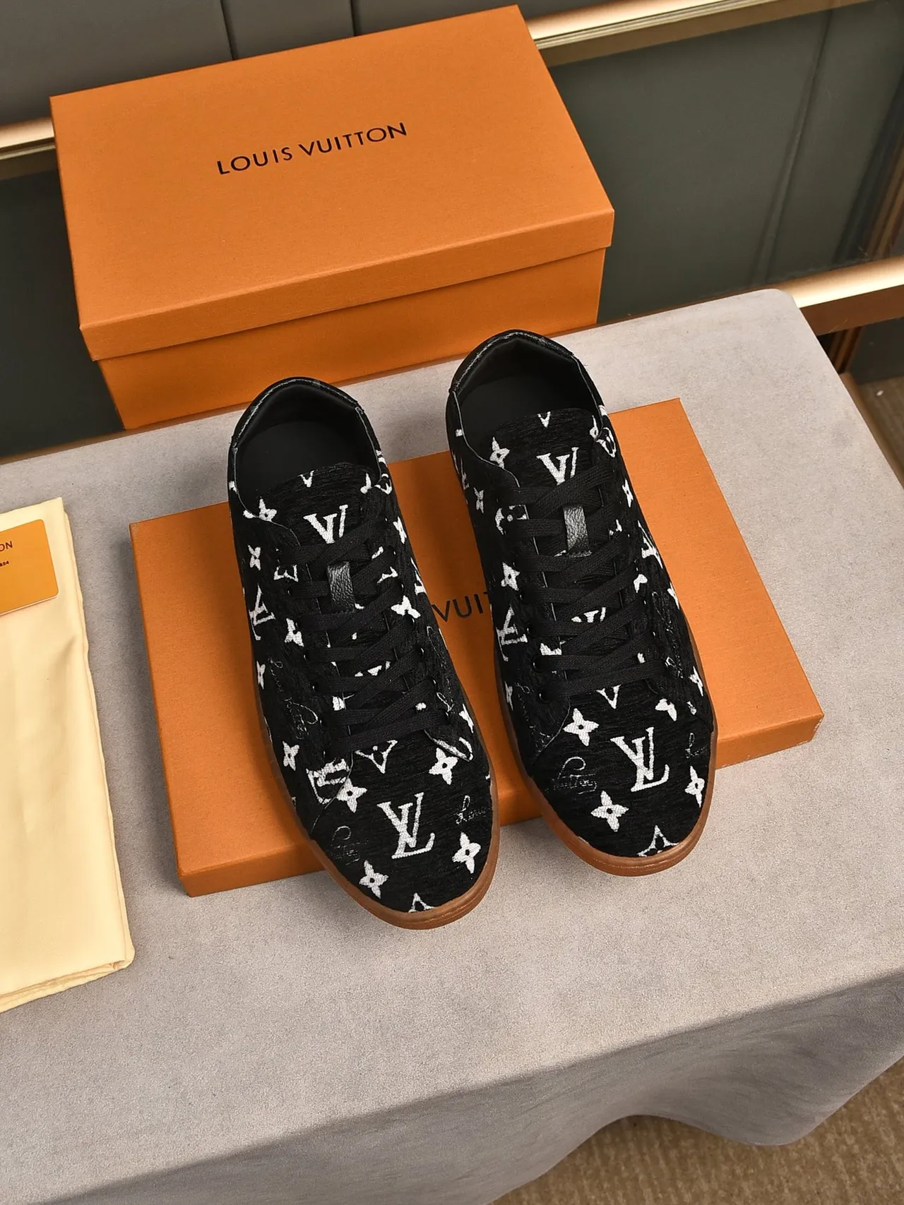 Louis Vuitton Black White Monogrammed Textile Upper Gum Rubber Sole Lifestyle Sneakers