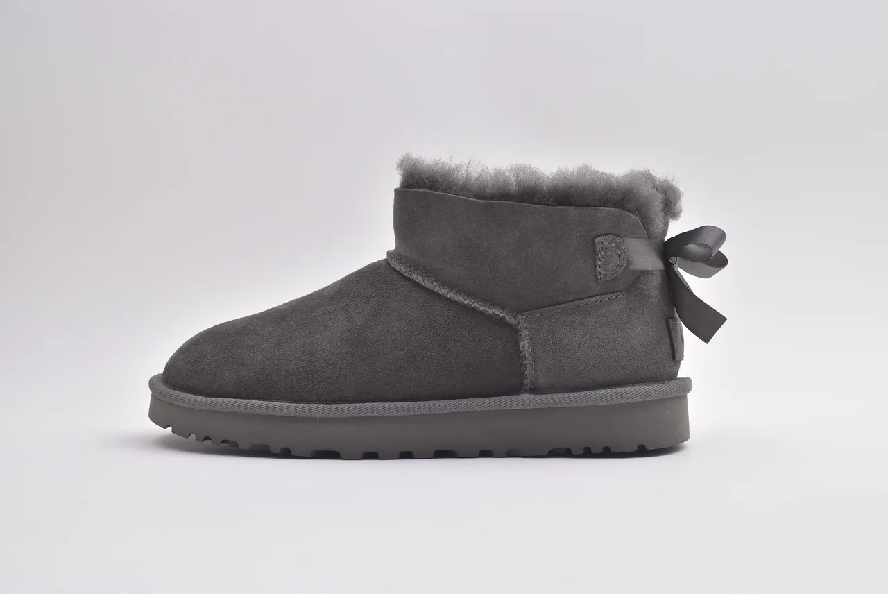 UGG Classic Mini Bailey Bow Charcoal Gray Snow Boots