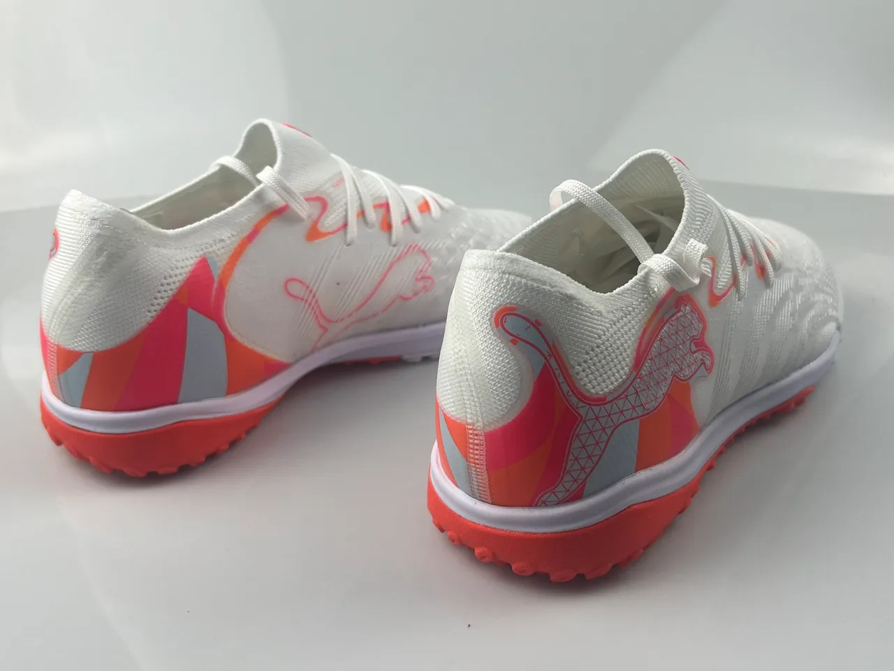 Puma Future Z White Orange Knit Upper Ribbed Texture Turf Soccer Shoes