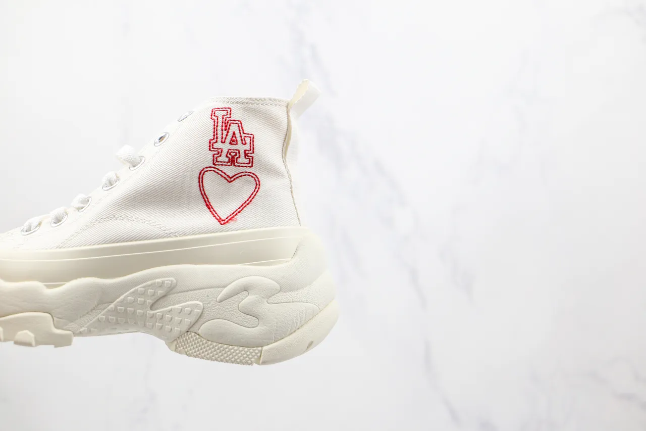 Converse White Red High-Top Canvas Platform Sole Chunky Sneakers
