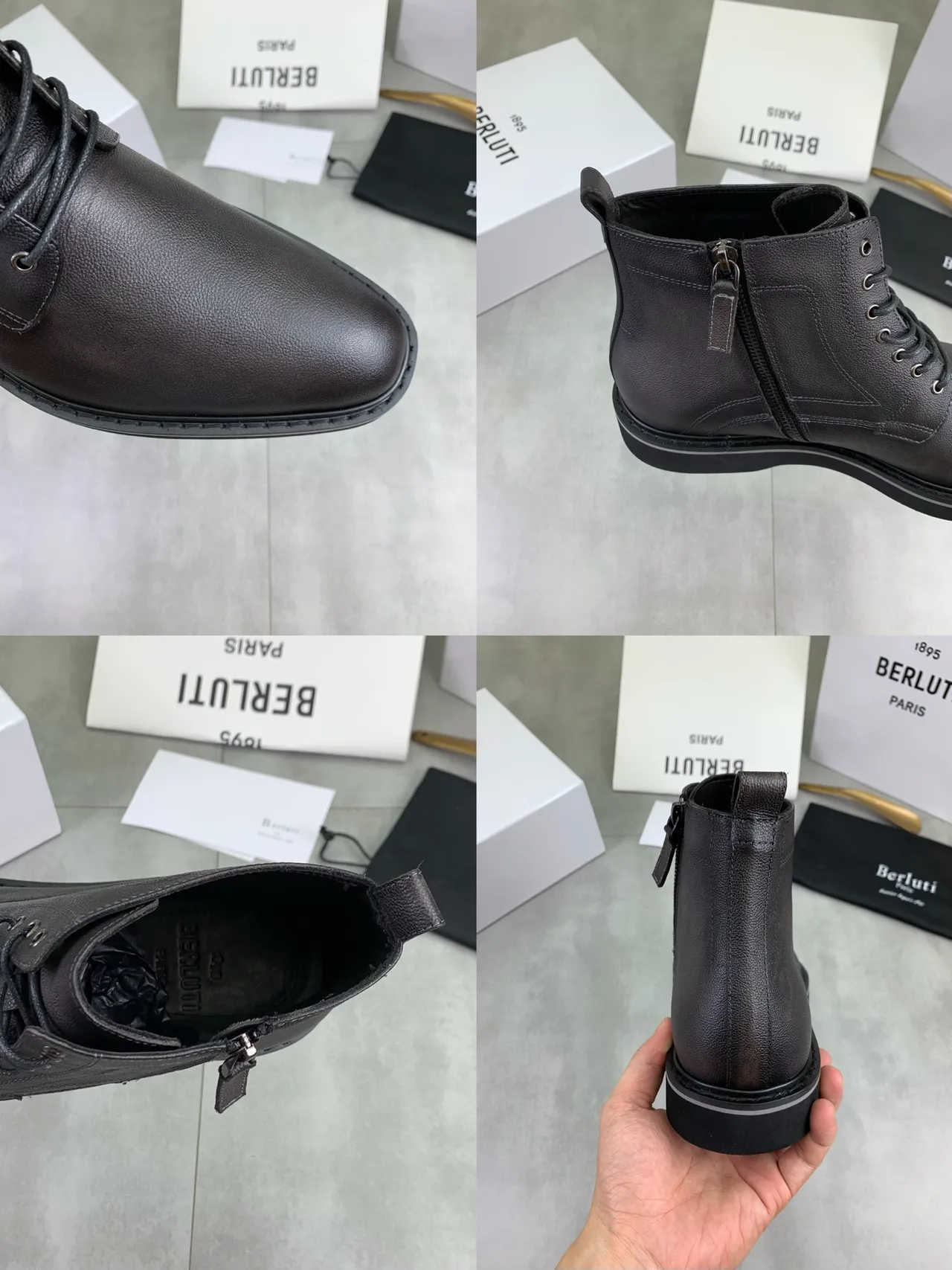 BERLUTI Black Pebbled Leather Ankle Boots