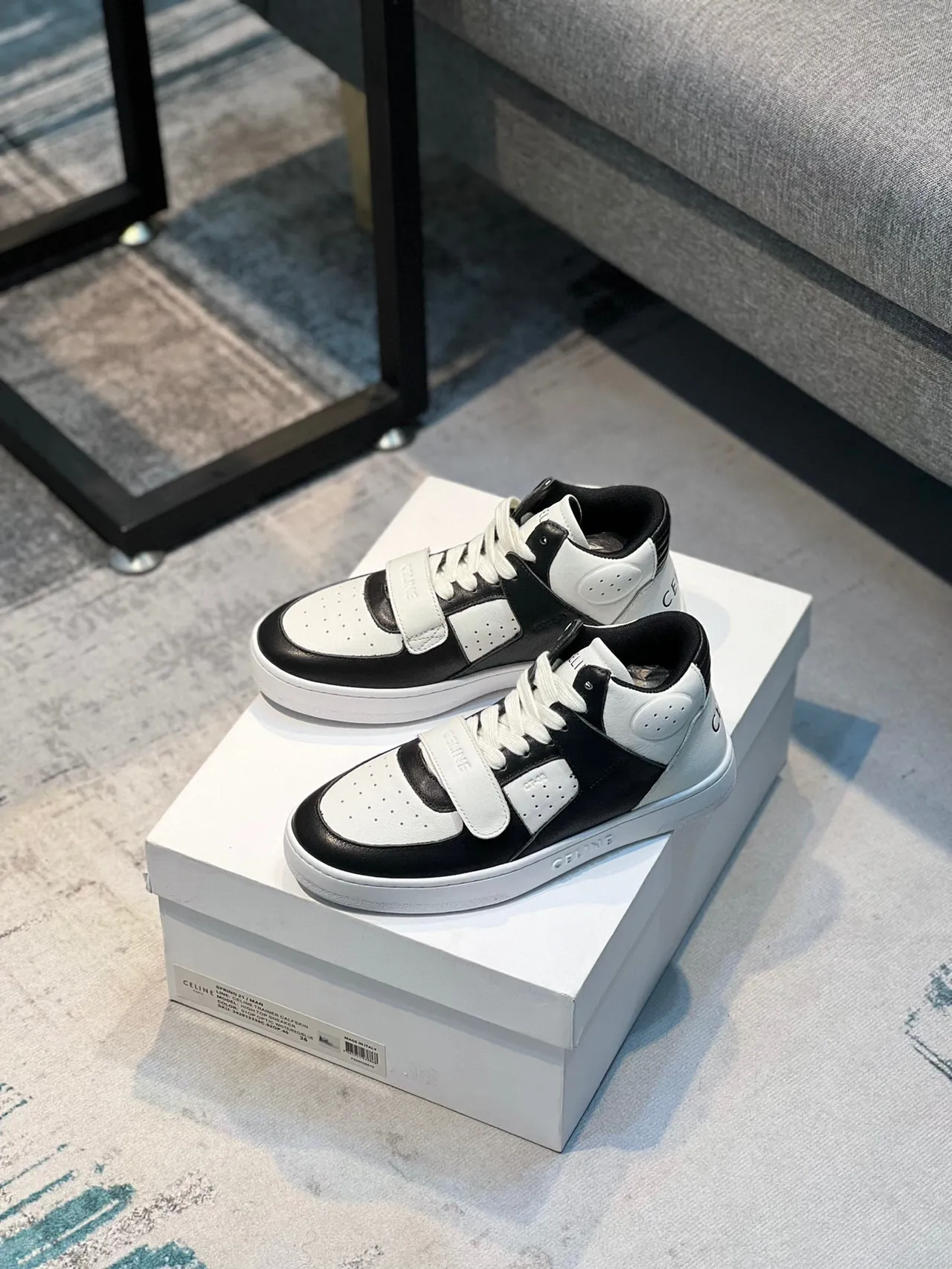 Celine CT-01 Two-Tone Perforated Leather High-Top Lifestyle Sneakers
