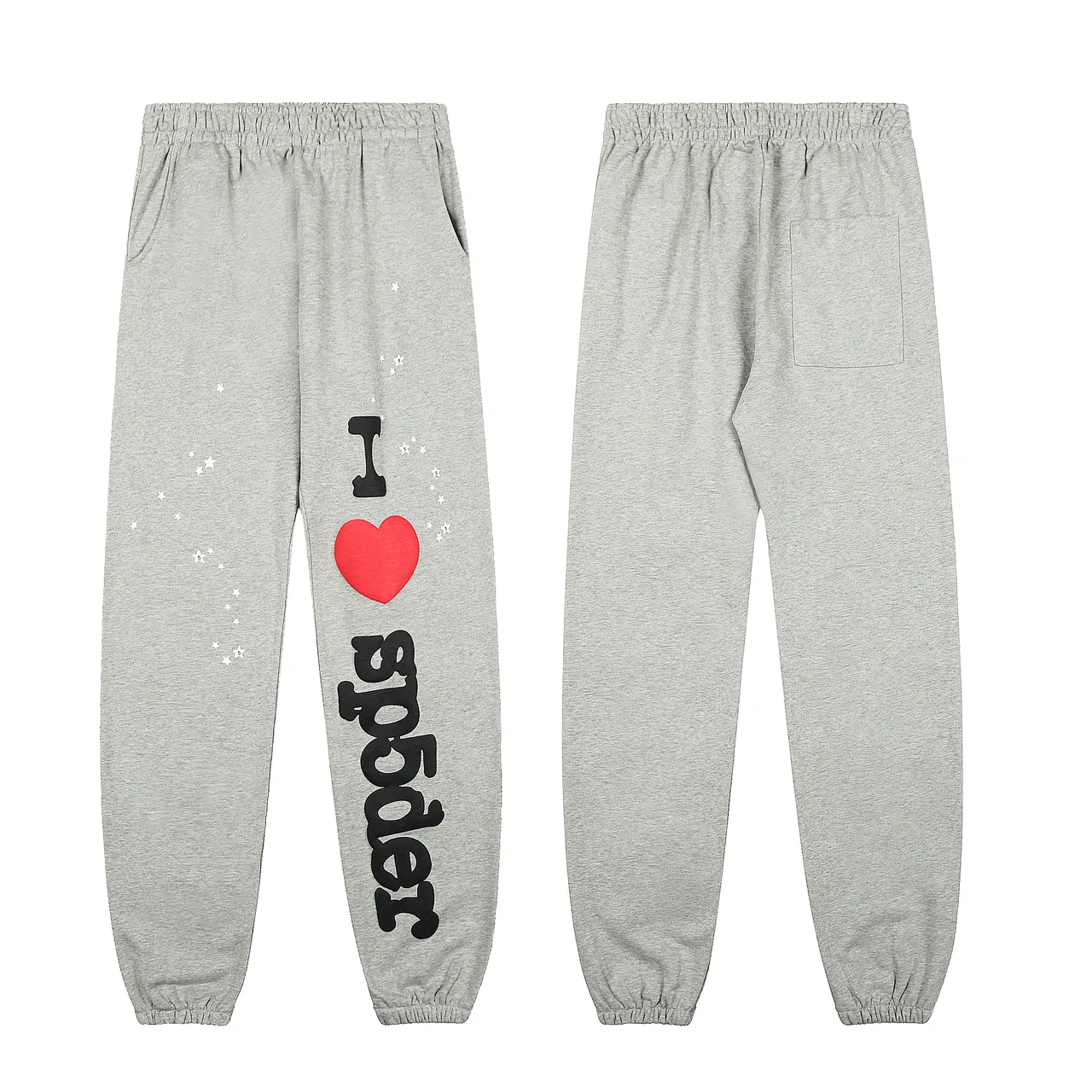 Sp5der I Love Gray Black Graphic-Print Oversized-Fit Tracksuit