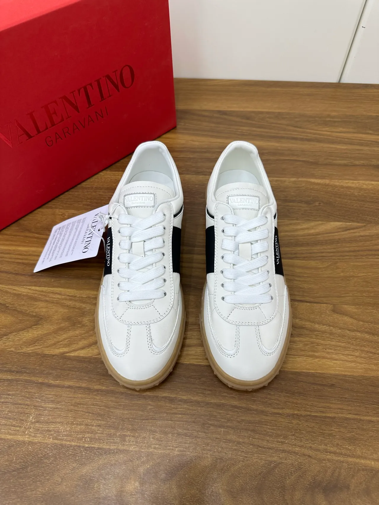 Valentino White Black Leather Upper Gum Rubber Sole Lifestyle Sneakers