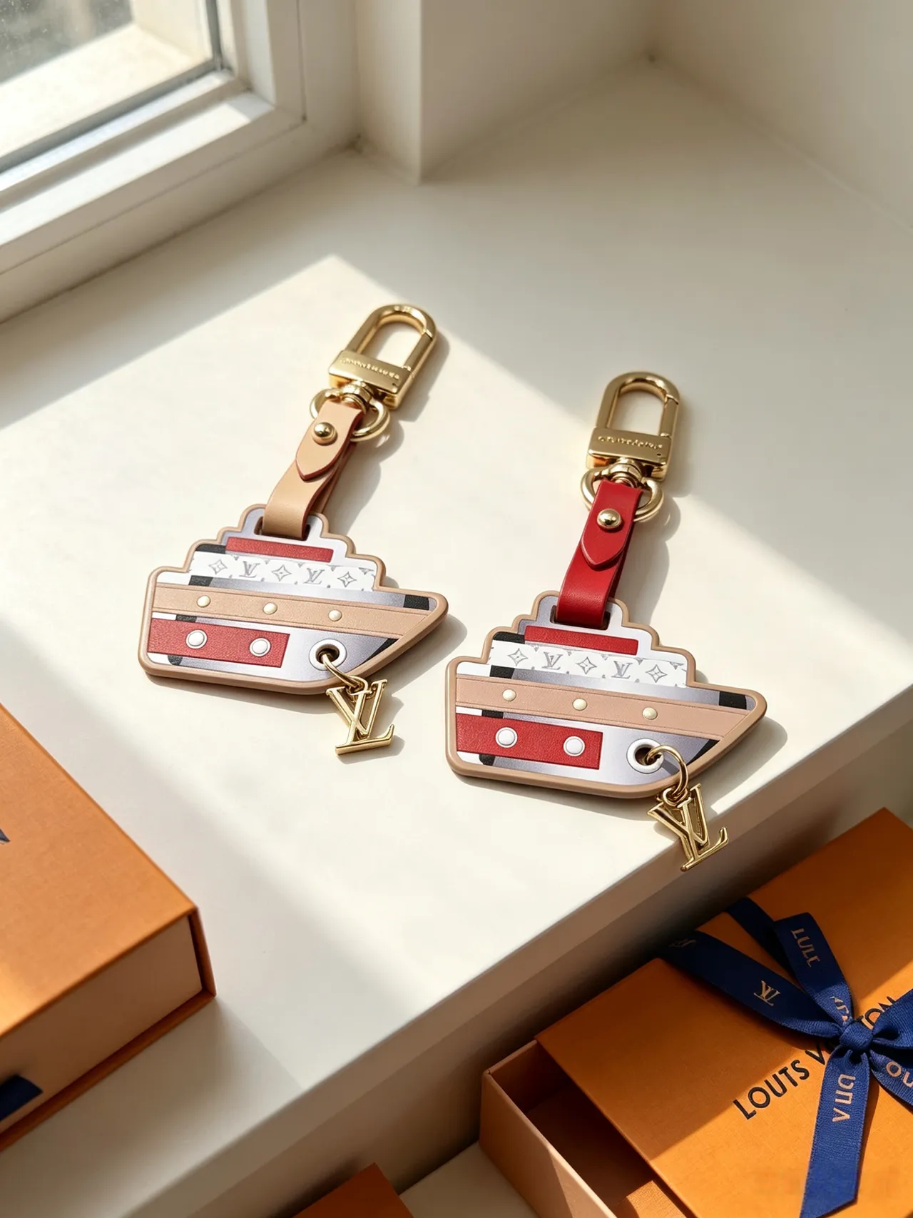 Louis Vuitton Beige Red Ship-Shaped Multi-Panel Phone Case