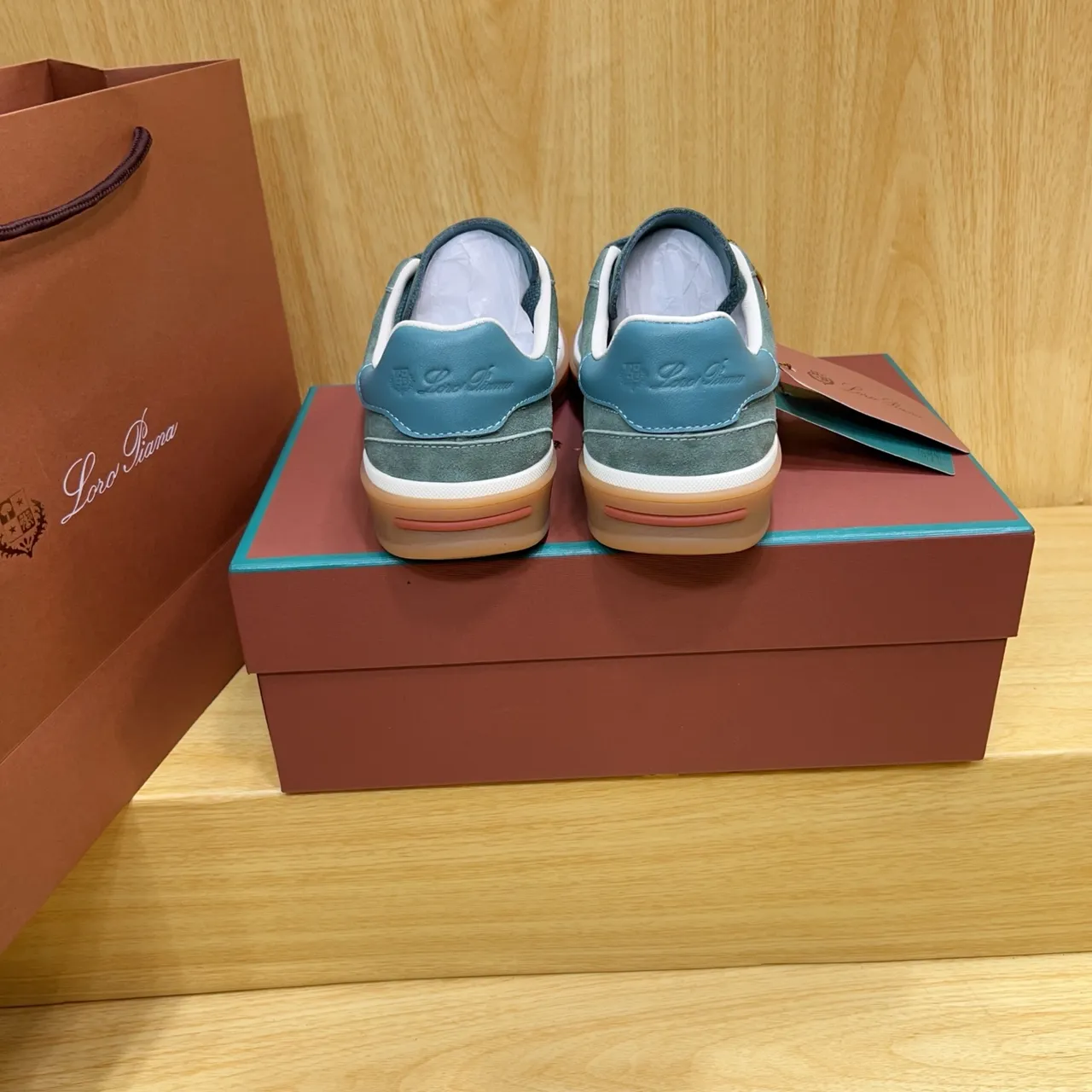 Loewe Green Blue Suede Upper Two-Tone Color Blocking Sneakers