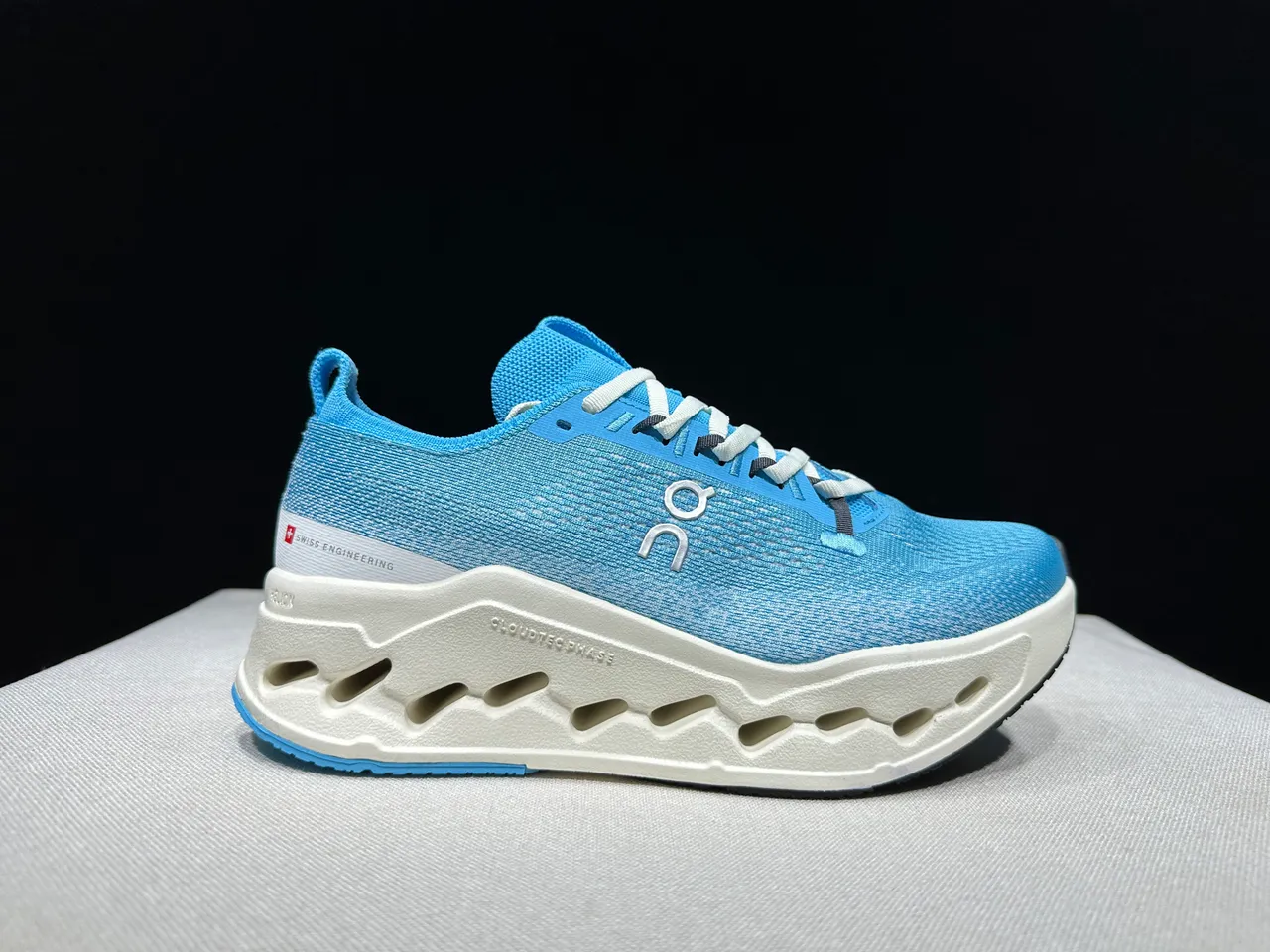 On Blue White Engineered Knit Upper CloudTec Phase Midsole Running Shoes