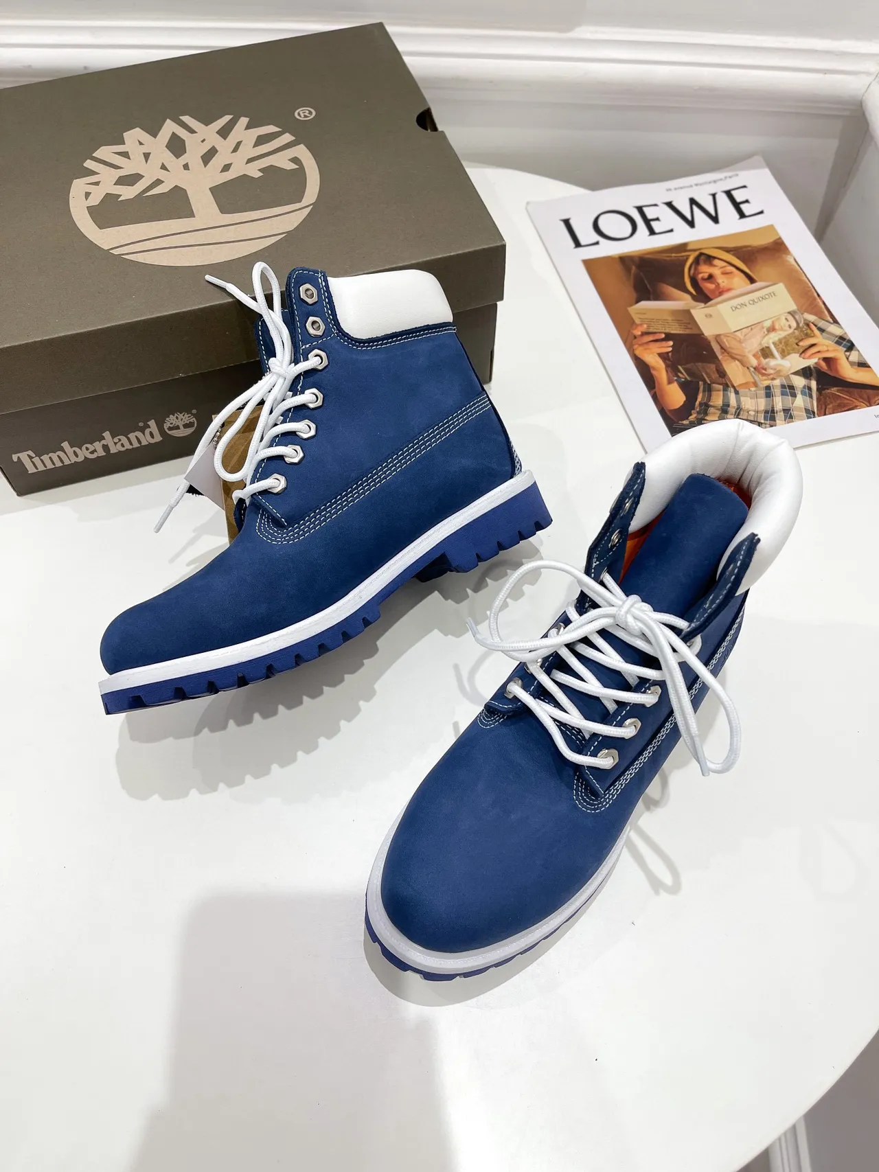 Timberland Premium 6-Inch Blue and White Work Boots