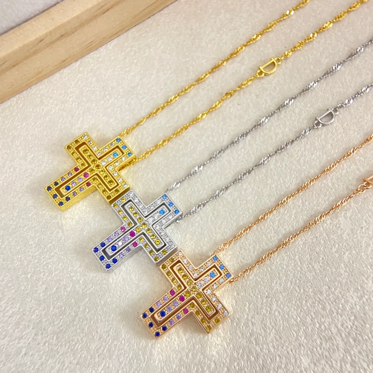 Gold-Tone Paved Crystal Cross Pendant Necklaces