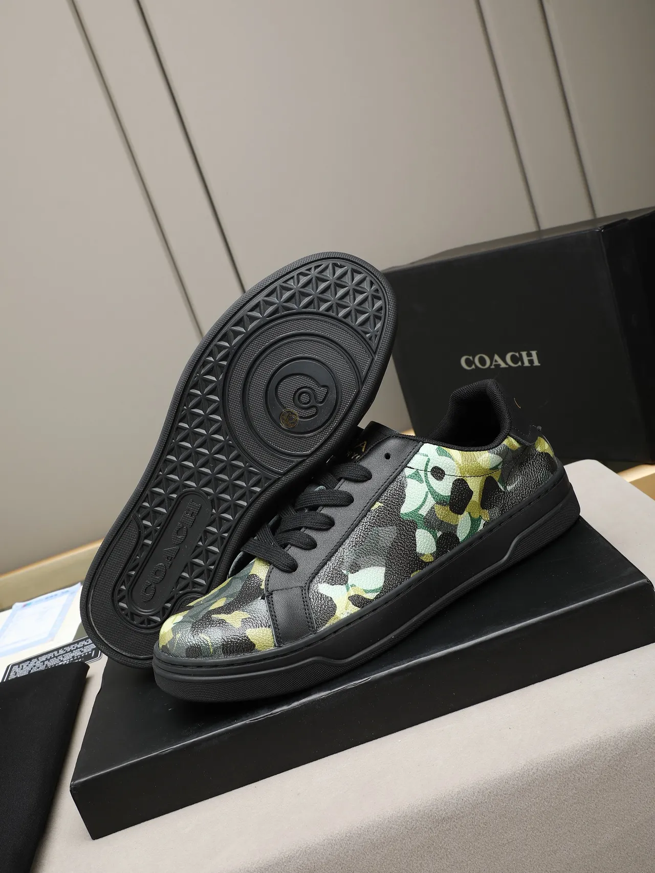 Coach Camouflage-Print Black Leather Lifestyle Sneakers