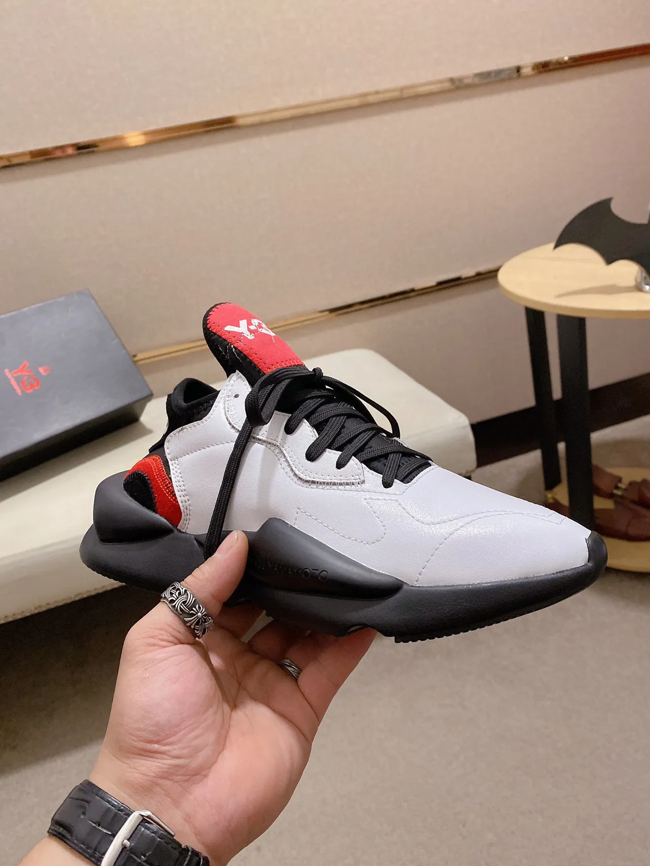 Y-3 Kaiwa White Black Red Chunky Sneakers