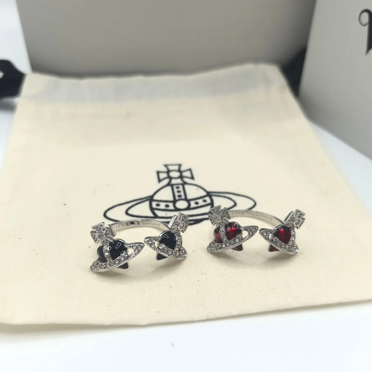 Vivienne Westwood Orb Ring Black Red Motif Pavé Crystal Detailing Ring
