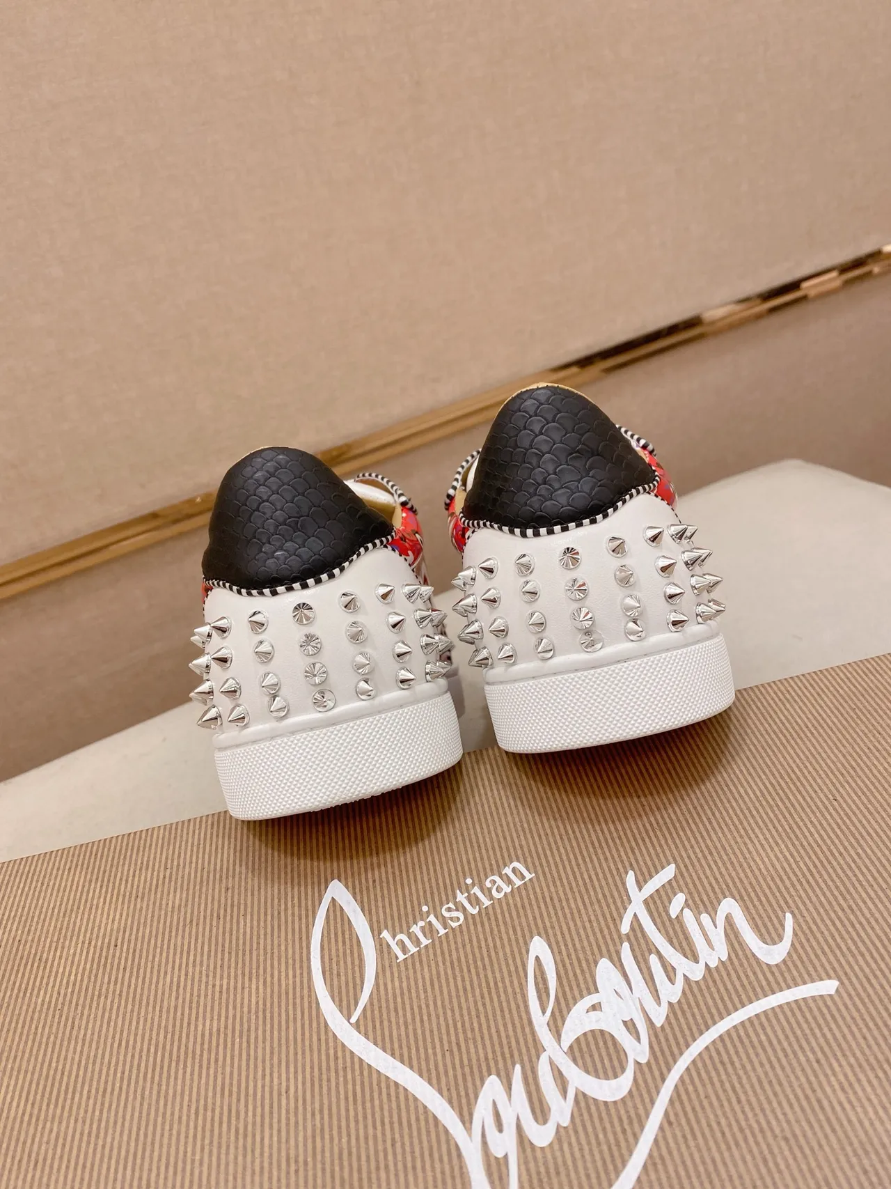 Christian Louboutin Spike Sneaker Red Black White Studded Lifestyle Sneakers
