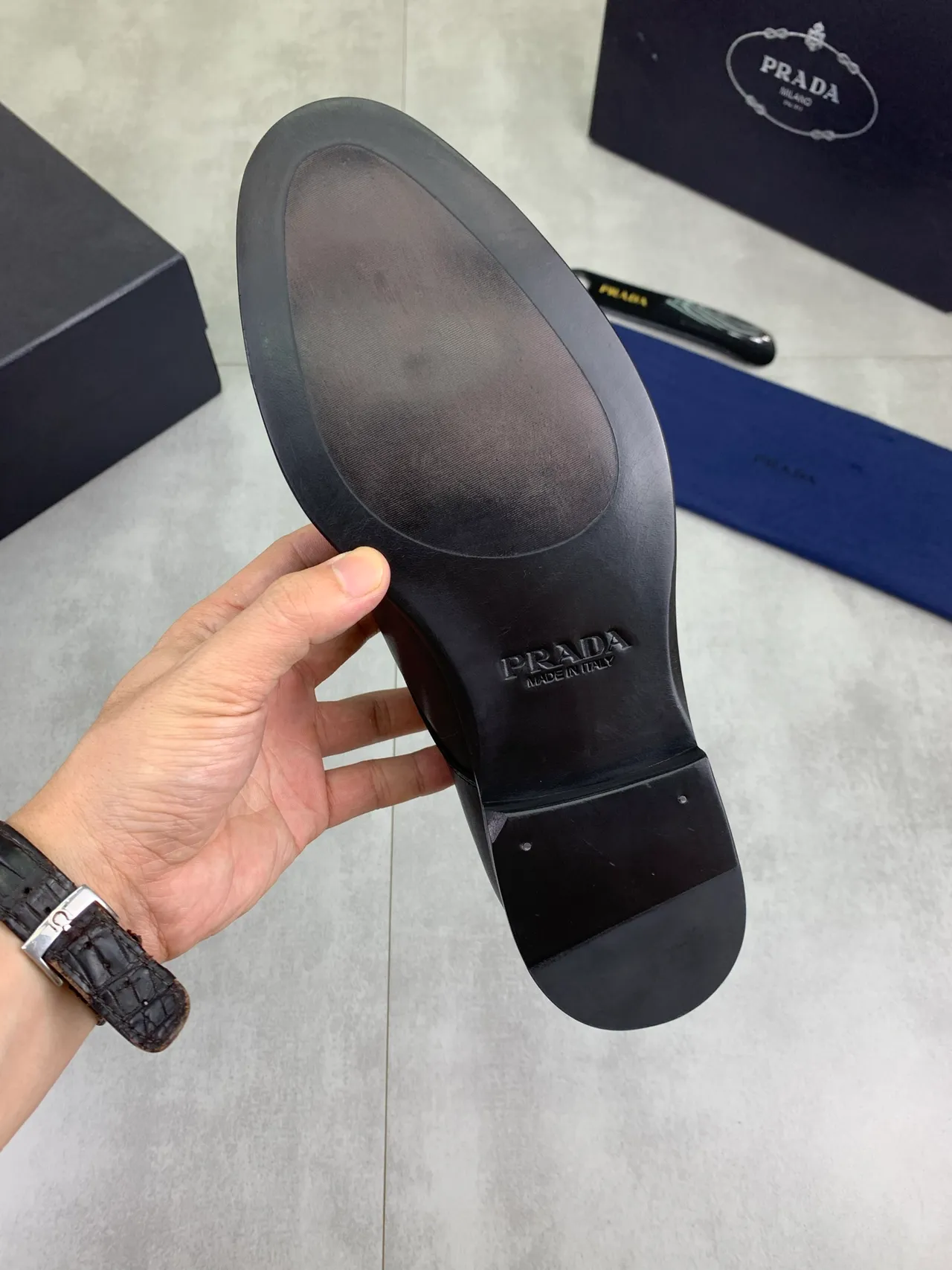 Prada Cap-Toe Smooth Leather Black Oxford Shoes