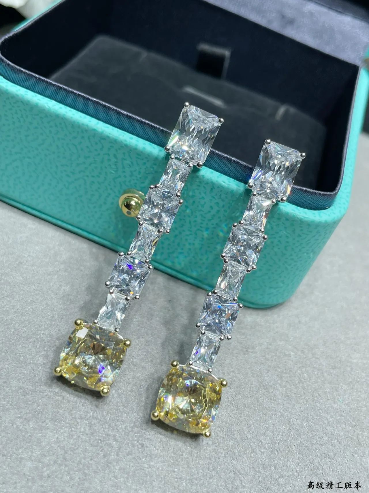 Tiffany & Co. Blue Gold Linear Cascade Cushion-Cut Terminal Stone Earrings