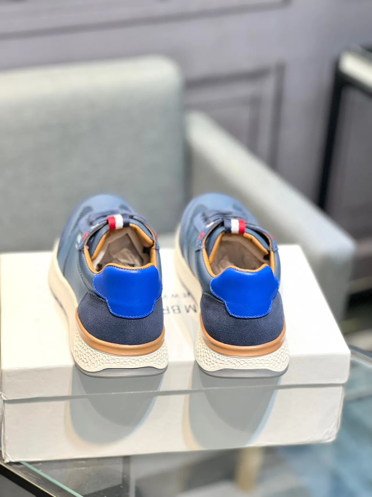 Thom Browne Navy Blue Mixed-Material Lifestyle Sneaker
