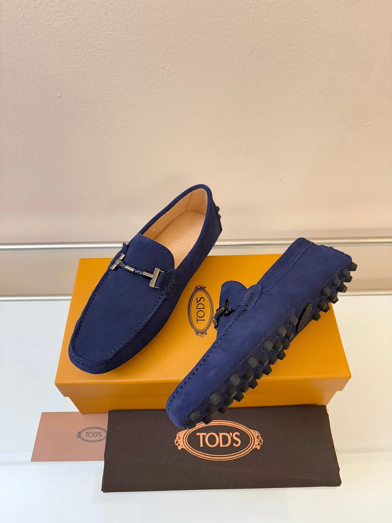 Tod's Gommino Navy Beige Suede Upper Horsebit Buckle Loafer