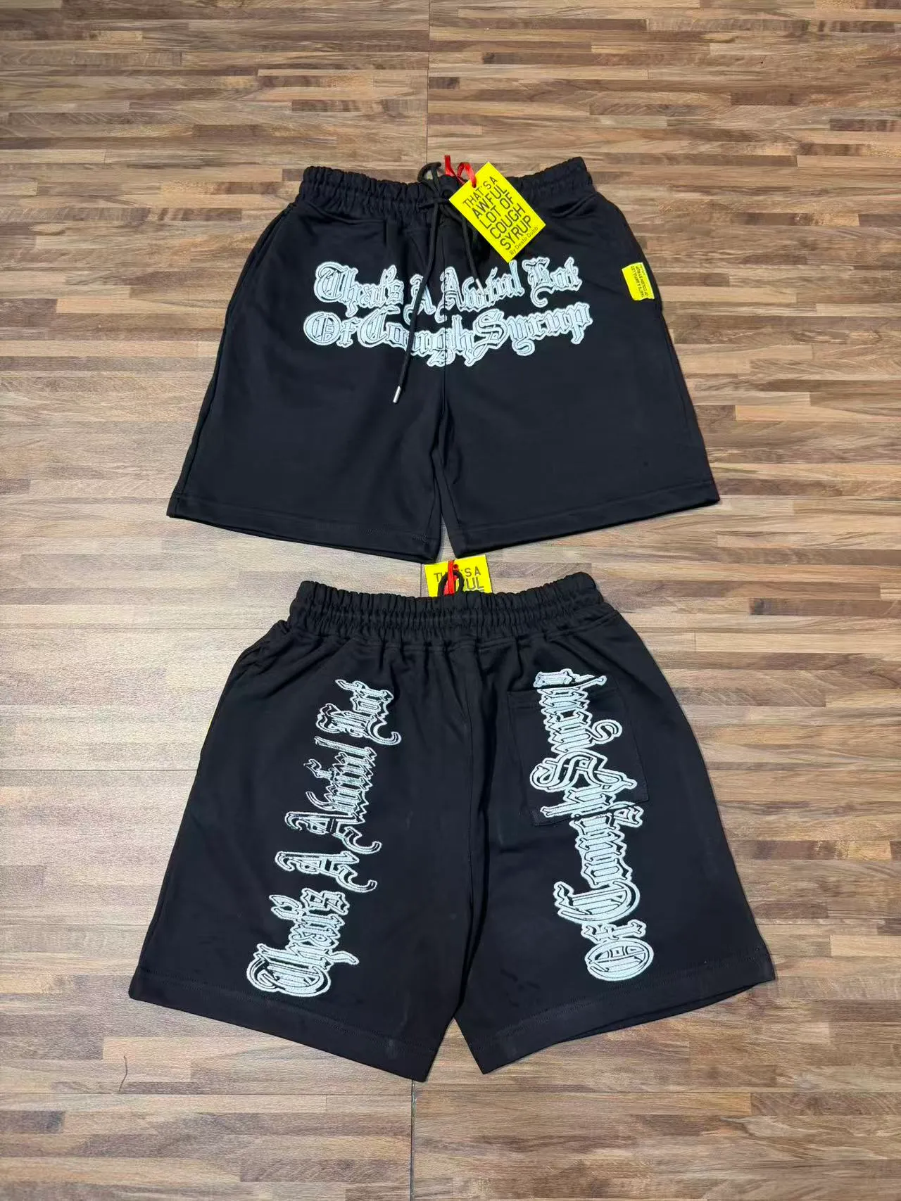 Black Gothic Typography Print Elastic Waist Shorts