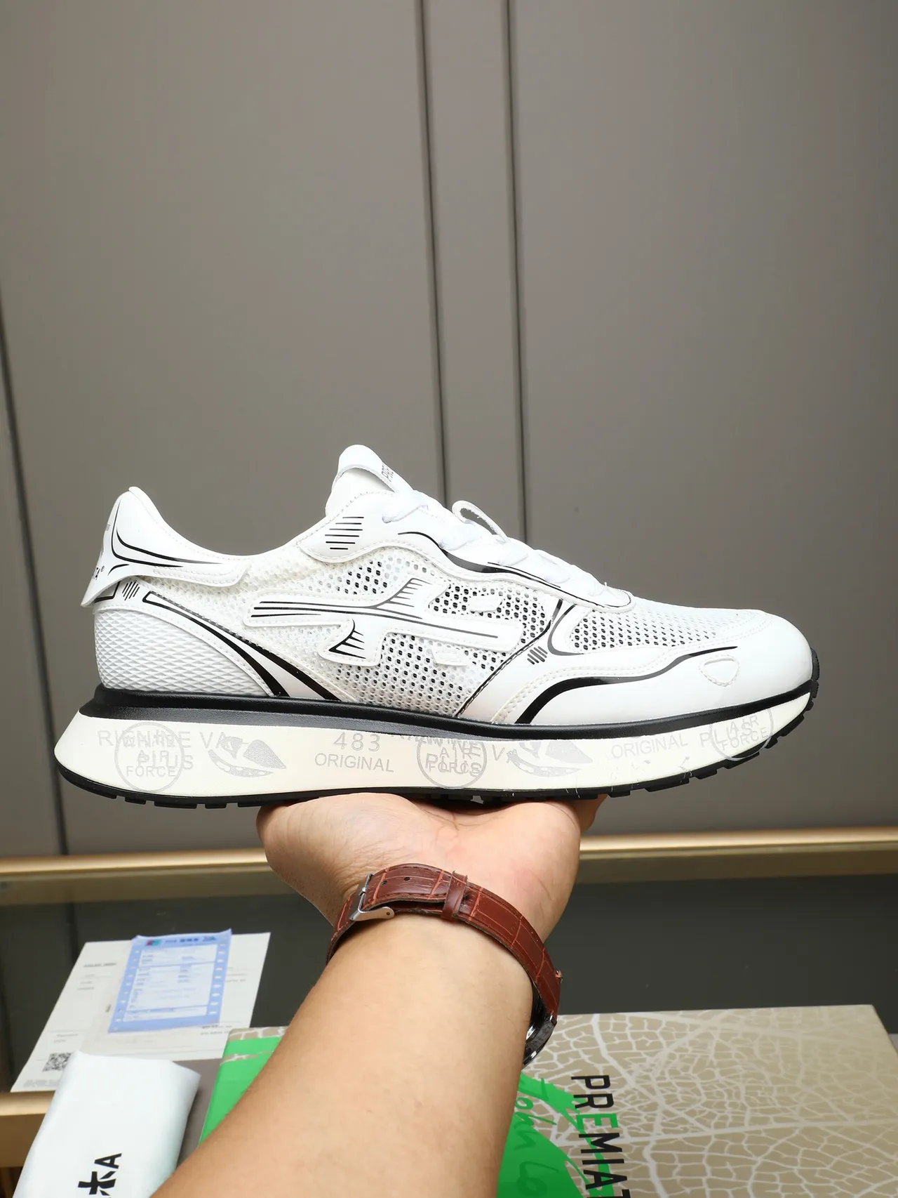 Premiata White and Black Mesh Overlay Lifestyle Sneakers