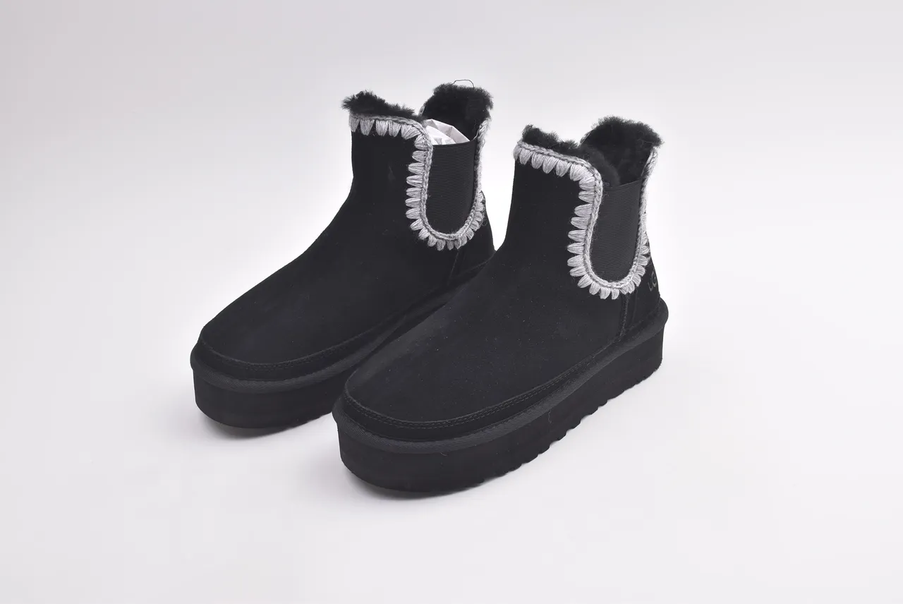 UGG Tasman Black Gray Suede Upper Braided Trim Chelsea Boots