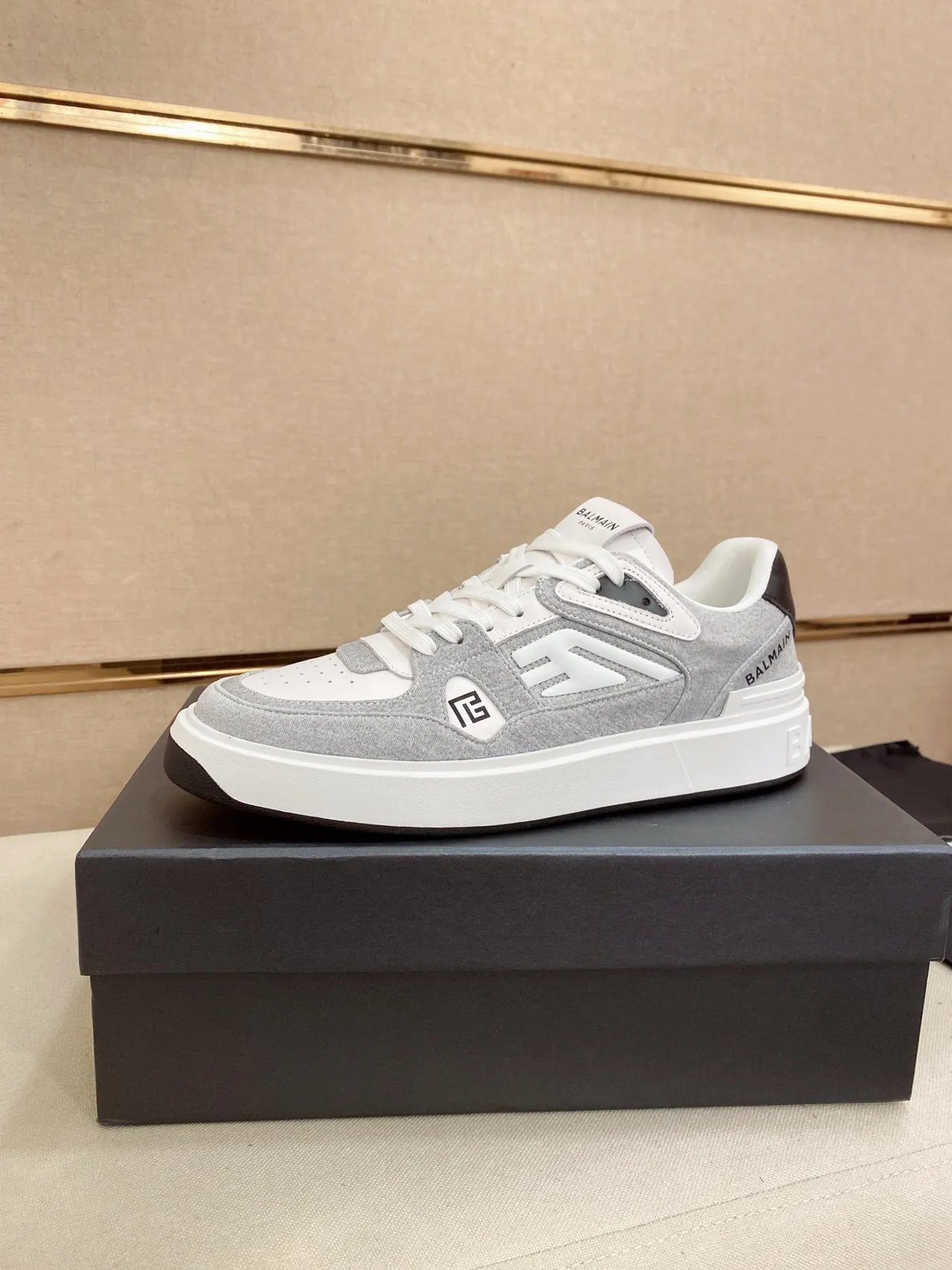 Balmain B-Court Heather Gray and White Lifestyle Sneakers