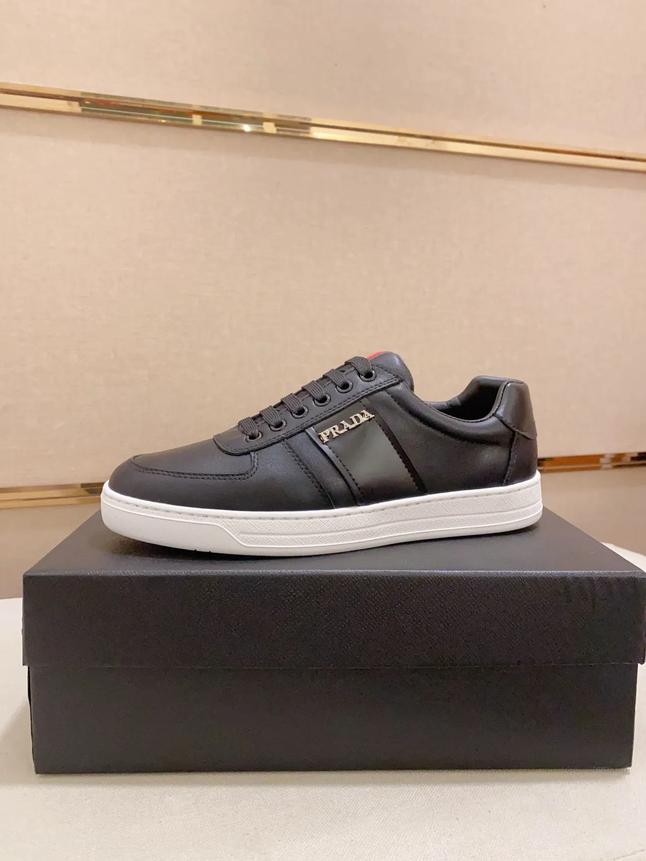 Prada Black Leather Side-Stripe Lifestyle Sneaker